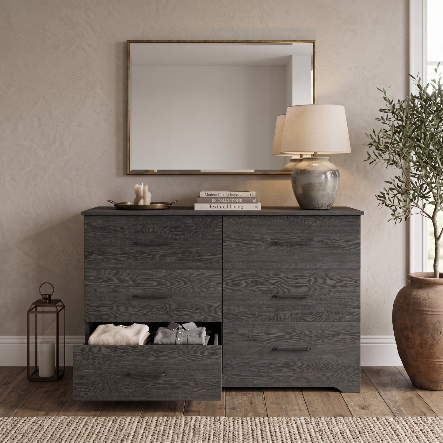 Galano Modern 6 Drawer Dresser for Bedroom with Interlocking Drawers & Anti-Tip Kit, 47"