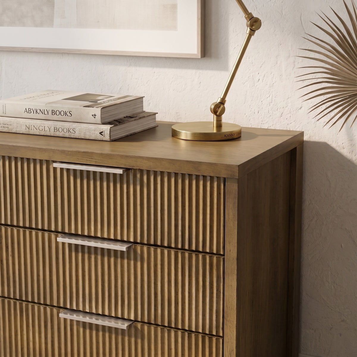 Galano 54.8" Wide Mid-Century Modern 6 Drawer Dresser with Fluted Fronts and Solid Wood Feet