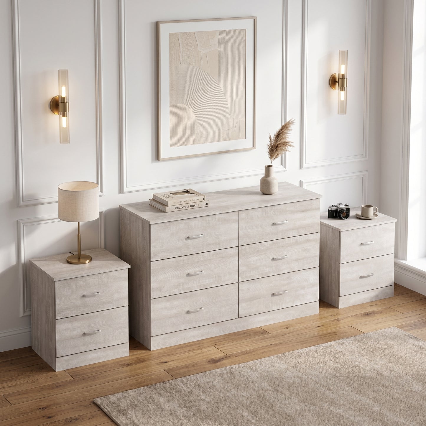 Galano Modern 3-Piece Dresser and Nightstand Set with 6-Drawer Dresser, Interlocking Drawer System and 2 Nightstands