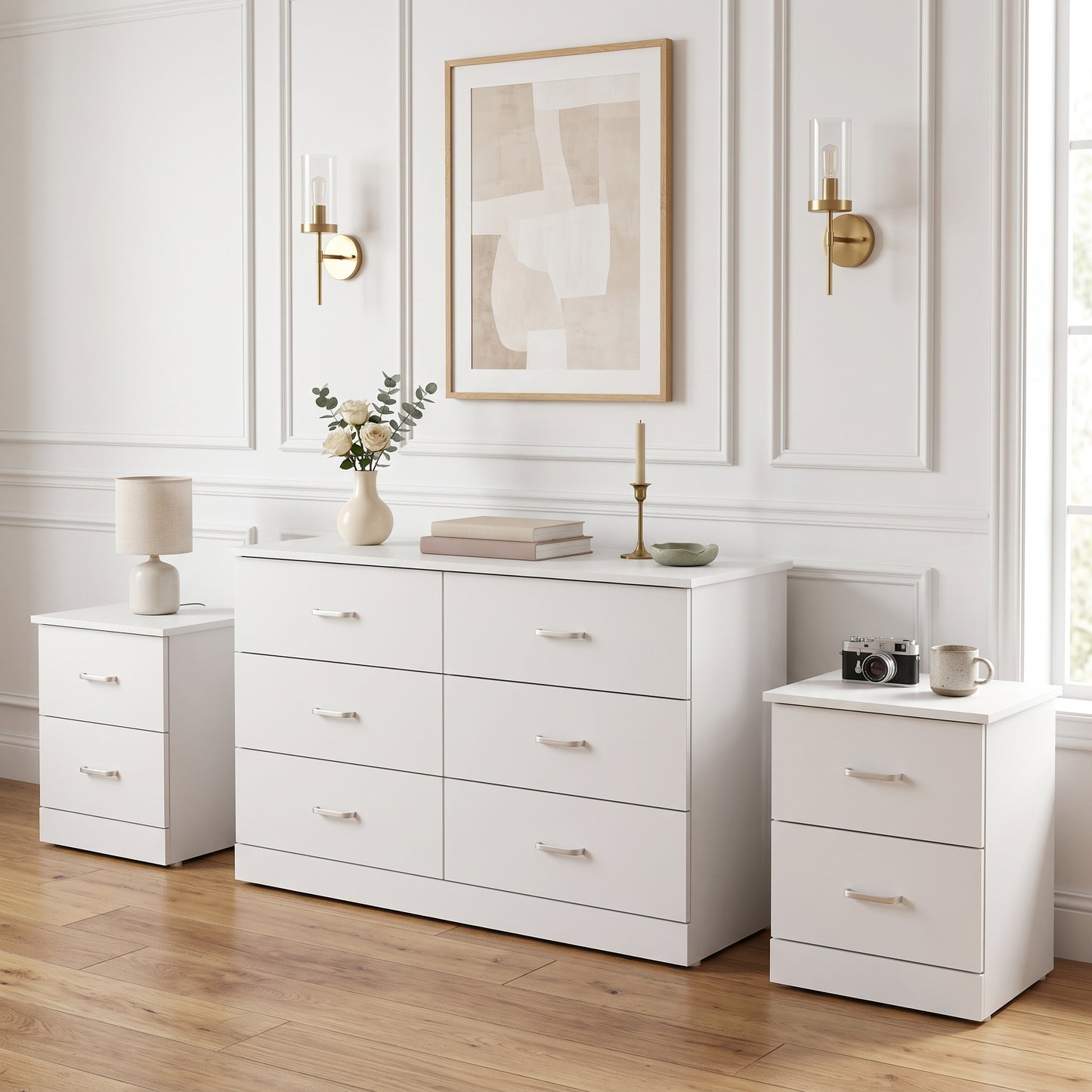 Galano Modern 3-Piece Dresser and Nightstand Set with 6-Drawer Dresser, Interlocking Drawer System and 2 Nightstands