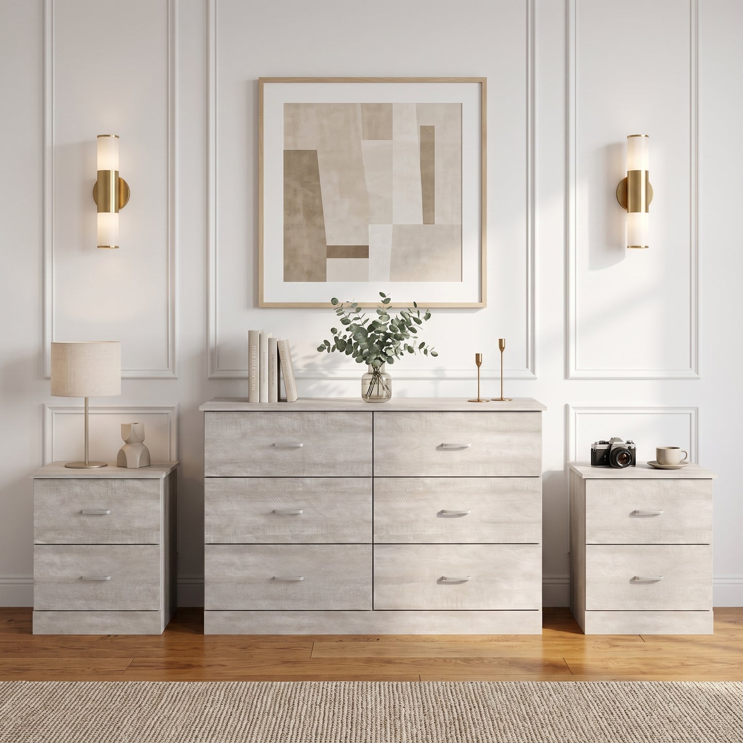 Galano Modern 3-Piece Dresser and Nightstand Set with 6-Drawer Dresser, Interlocking Drawer System and 2 Nightstands