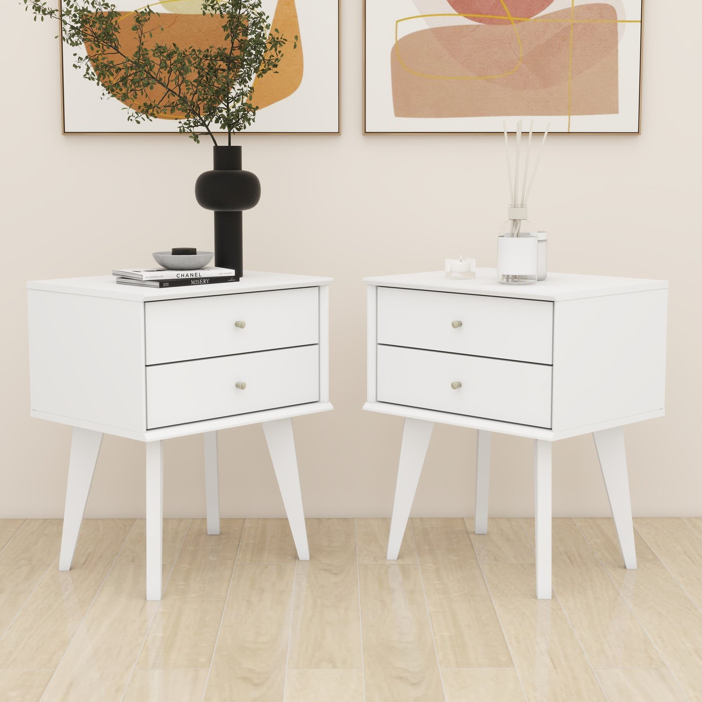 Galano 2-Drawer Nightstand with Angled Legs 18.1" W x 14.2" D x 22.1" H