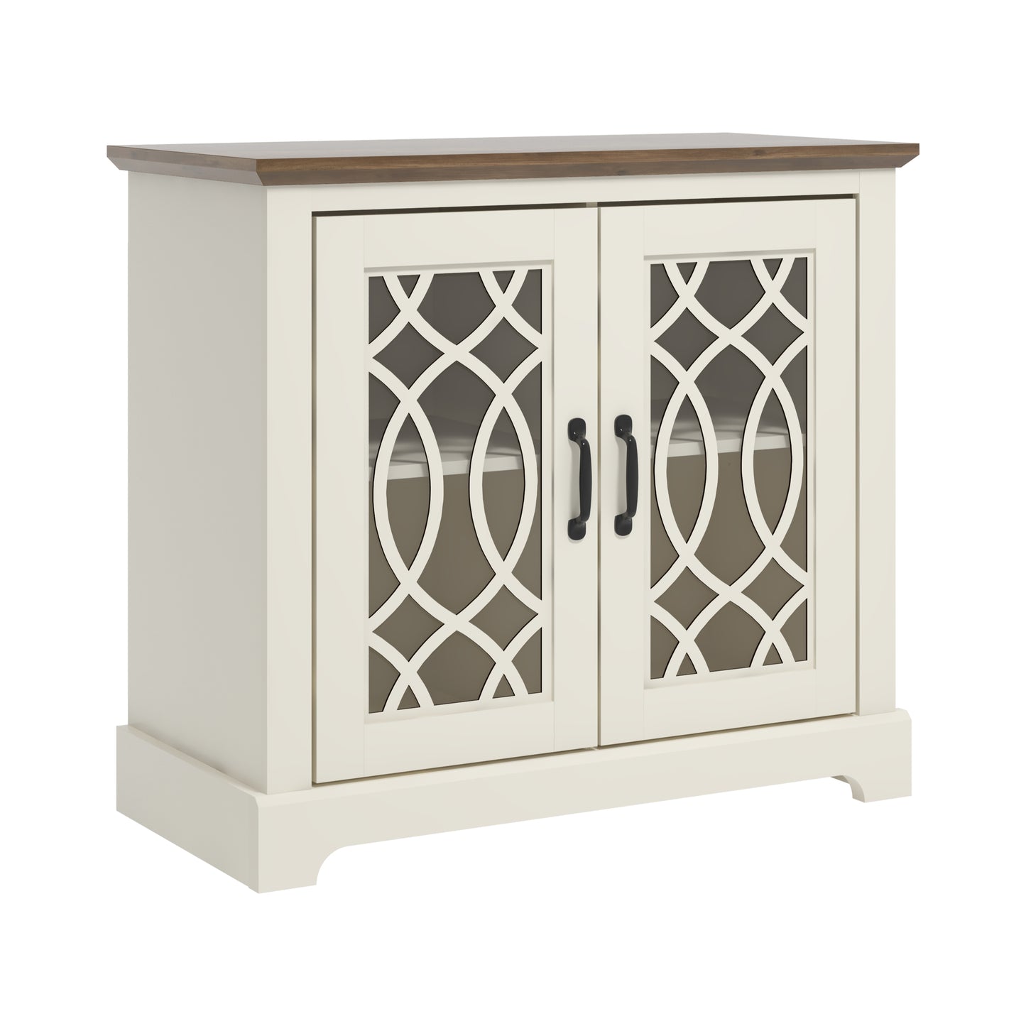 Galano 2-Door Accent Cabinet with Acrylic Panels in Ivory & Knotty Oak 32.4" W x 15.7" D x 29.3" H