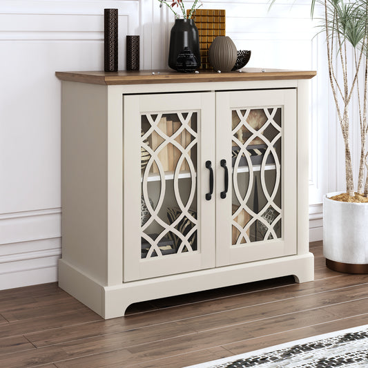Galano 2-Door Accent Cabinet with Acrylic Panels in Ivory & Knotty Oak 32.4" W x 15.7" D x 29.3" H