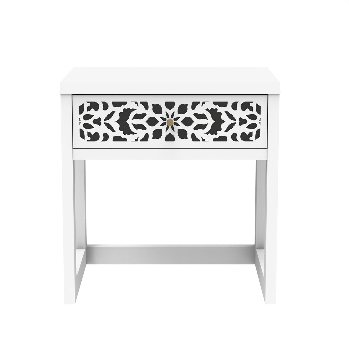 GALANO Transitional Nightstand Set of 2 with Drawer and Open Shelf, White