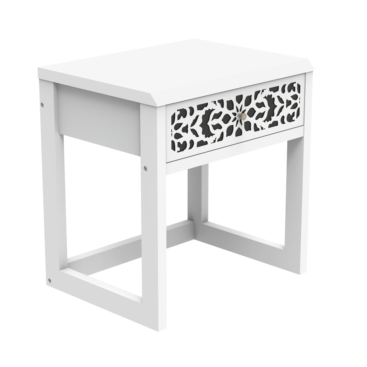 GALANO Transitional Nightstand Set of 2 with Drawer and Open Shelf, White