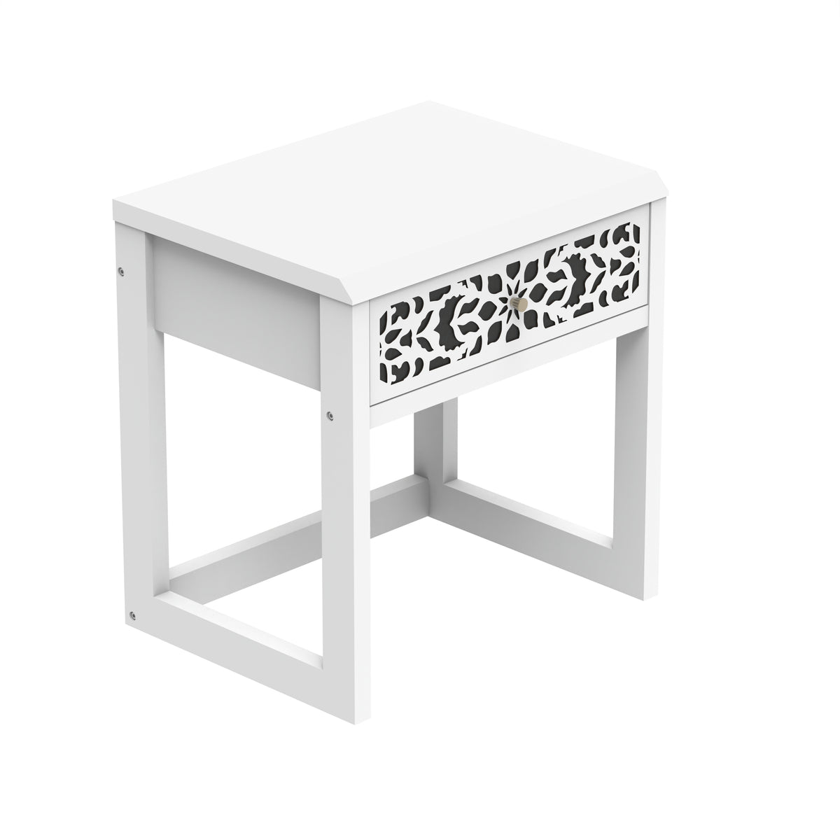 GALANO Transitional Nightstand Set of 2 with Drawer and Open Shelf, White