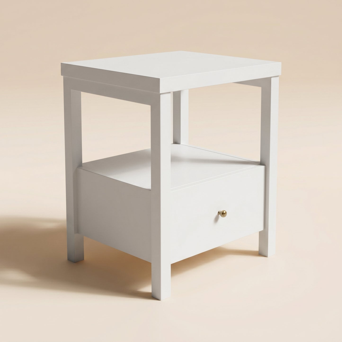1-Drawer Nightstand with Open Shelf, 1-Piece, White