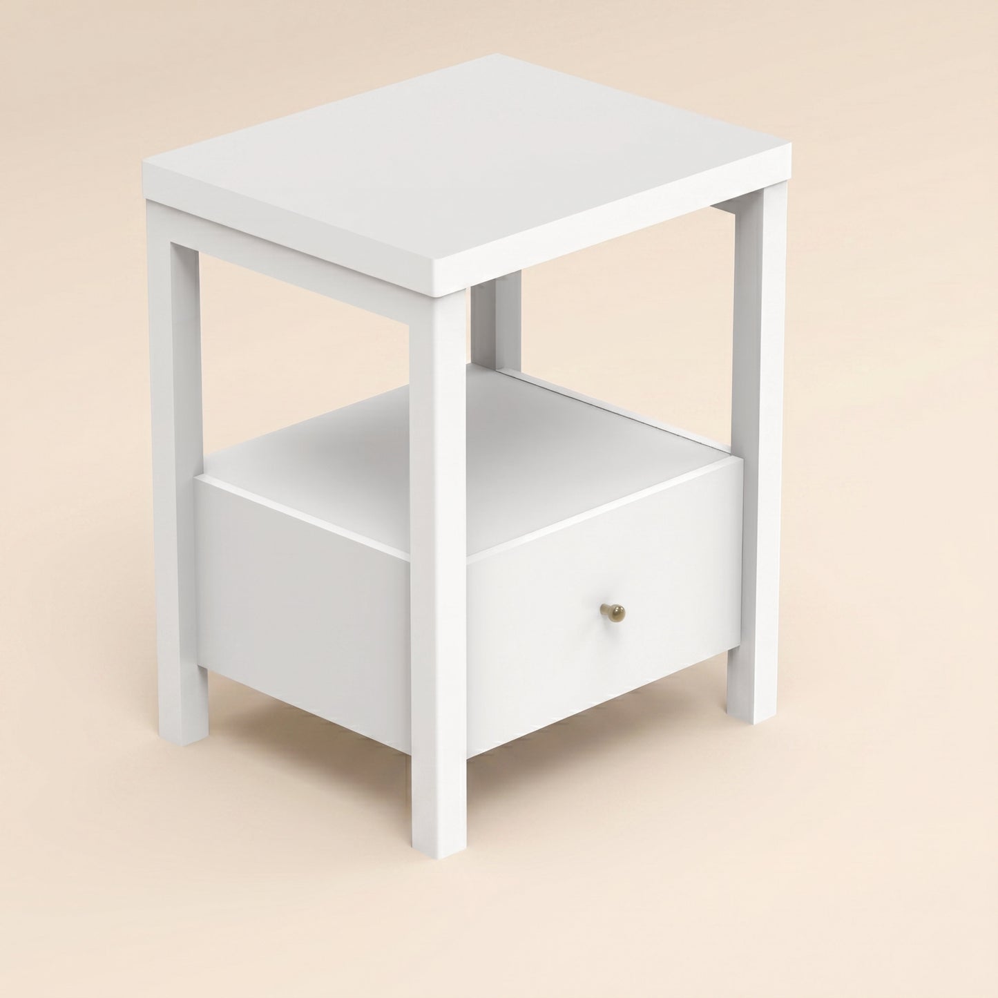 1-Drawer Nightstand with Open Shelf, 1-Piece, White