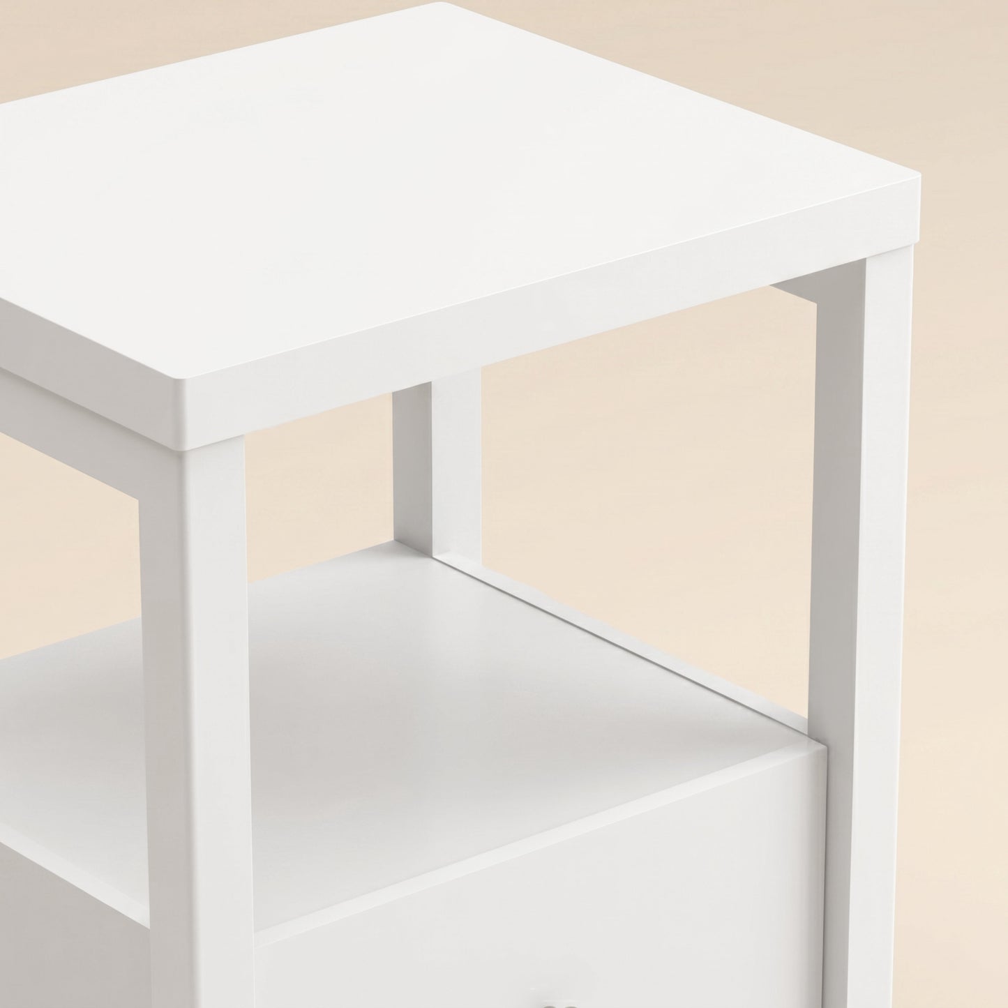 1-Drawer Nightstand with Open Shelf, 1-Piece, White