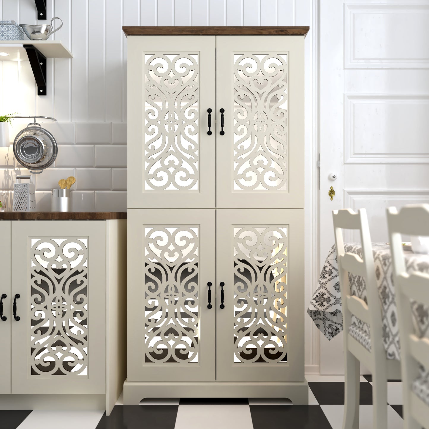 Galano 4-Door Kitchen Pantry with Adjustable Shelves, 31.4" W x 15.7" D x 63.6" H