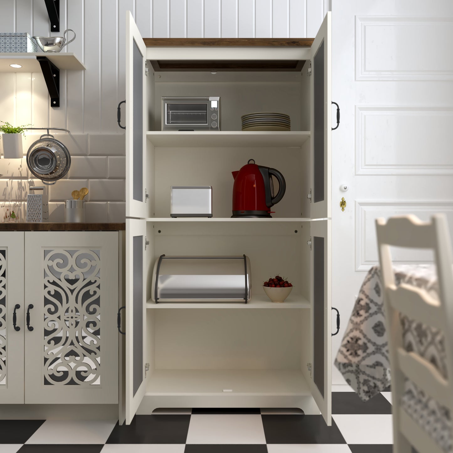 Galano 4-Door Kitchen Pantry with Adjustable Shelves, 31.4" W x 15.7" D x 63.6" H