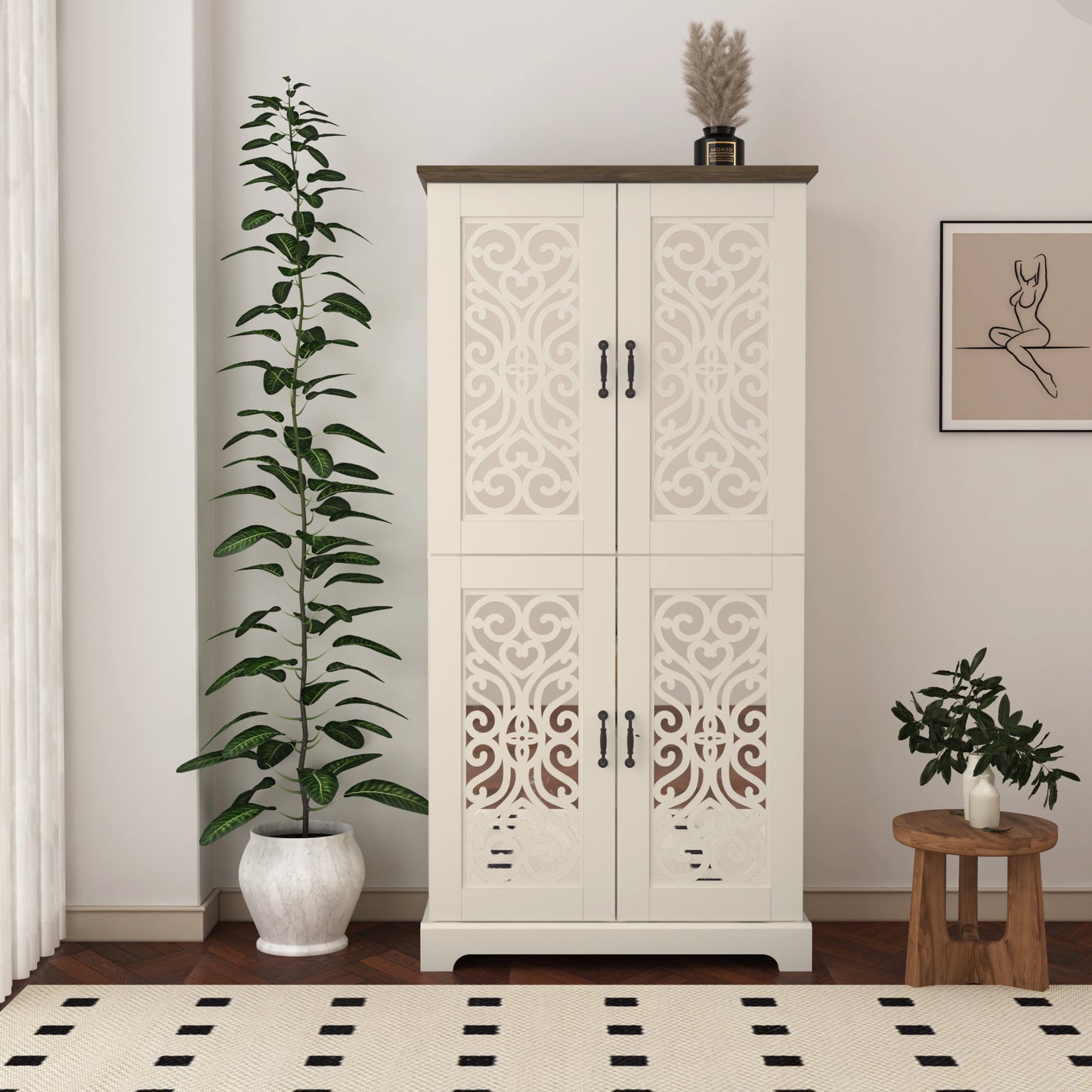 Galano 4-Door Kitchen Pantry with Adjustable Shelves, 31.4" W x 15.7" D x 63.6" H