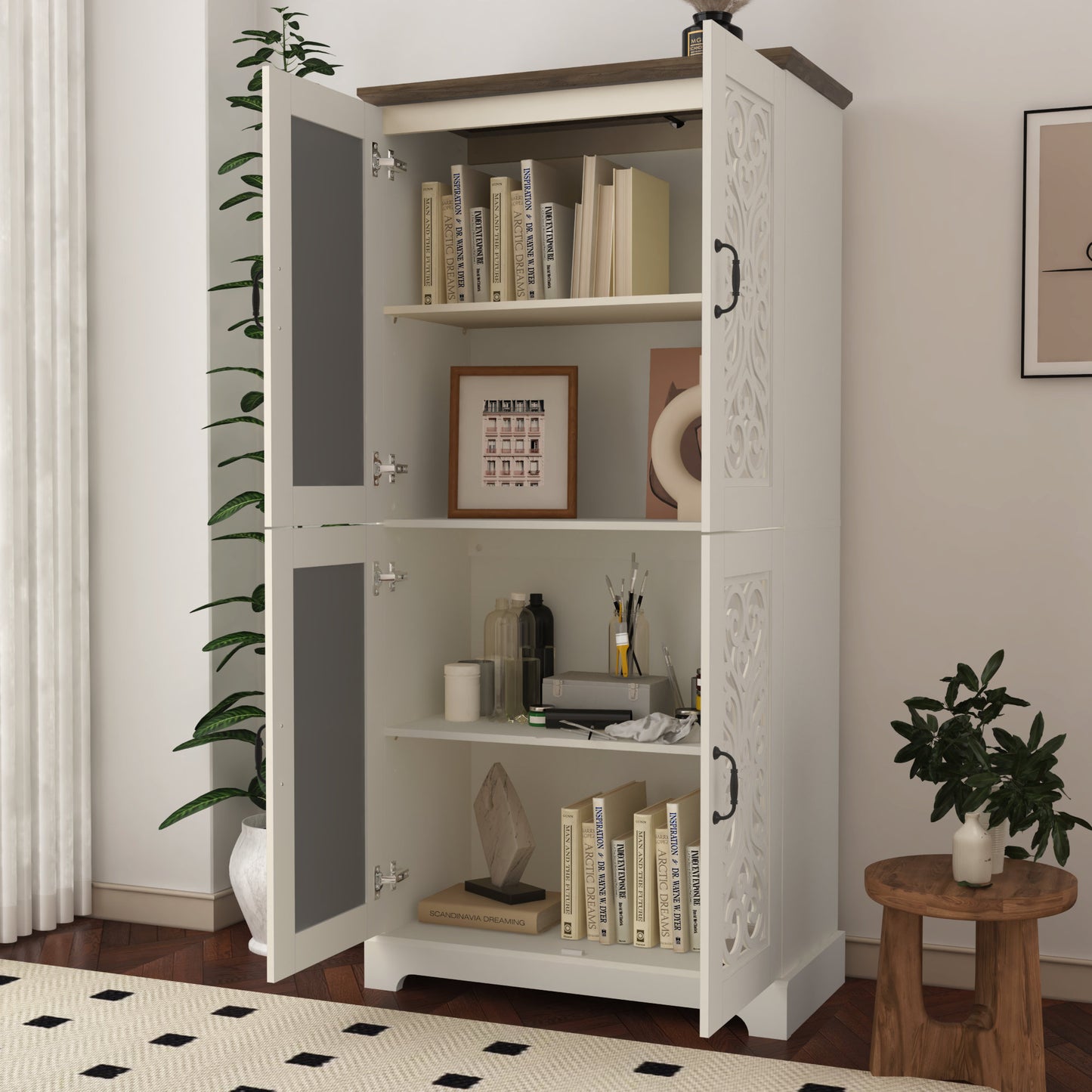 Galano 4-Door Kitchen Pantry with Adjustable Shelves, 31.4" W x 15.7" D x 63.6" H