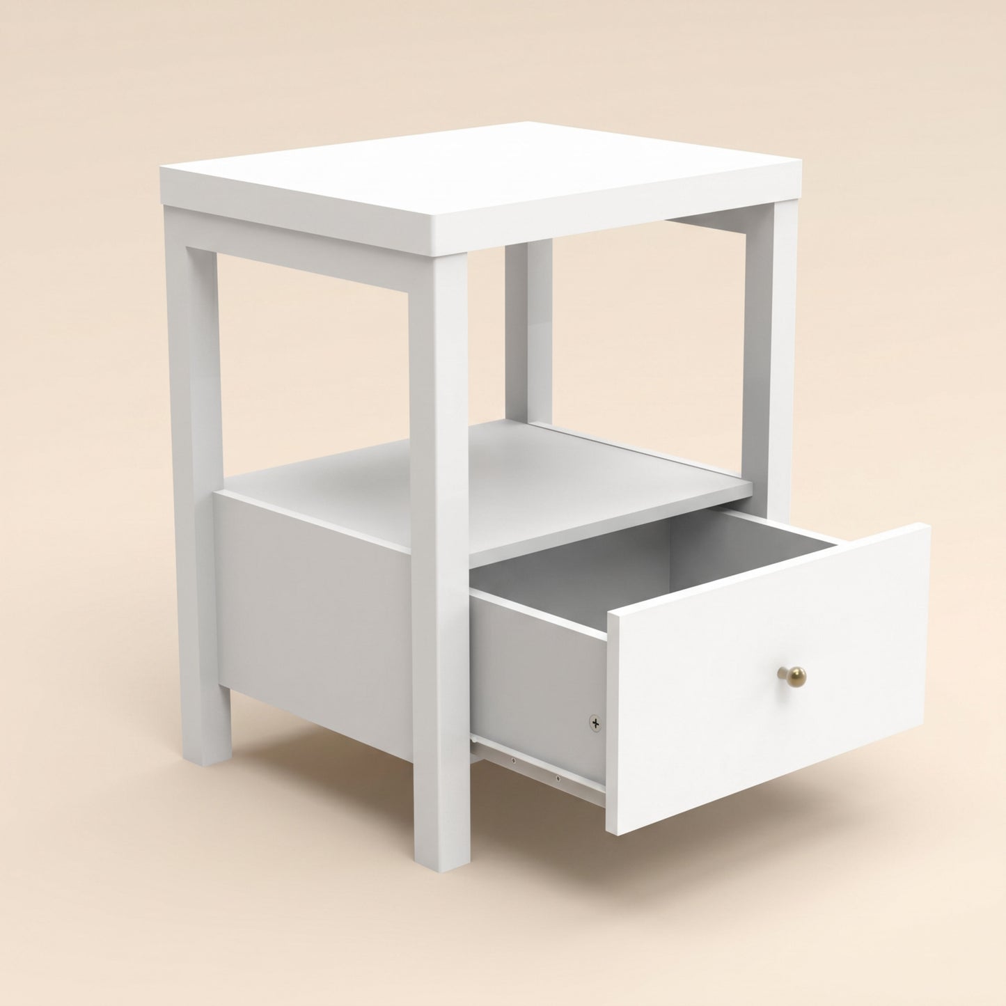 1-Drawer Nightstand with Open Shelf, 1-Piece, White