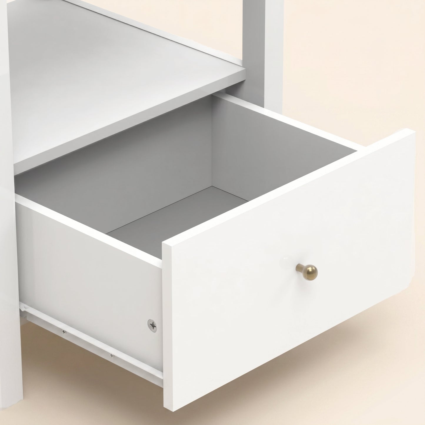 1-Drawer Nightstand with Open Shelf, 1-Piece, White