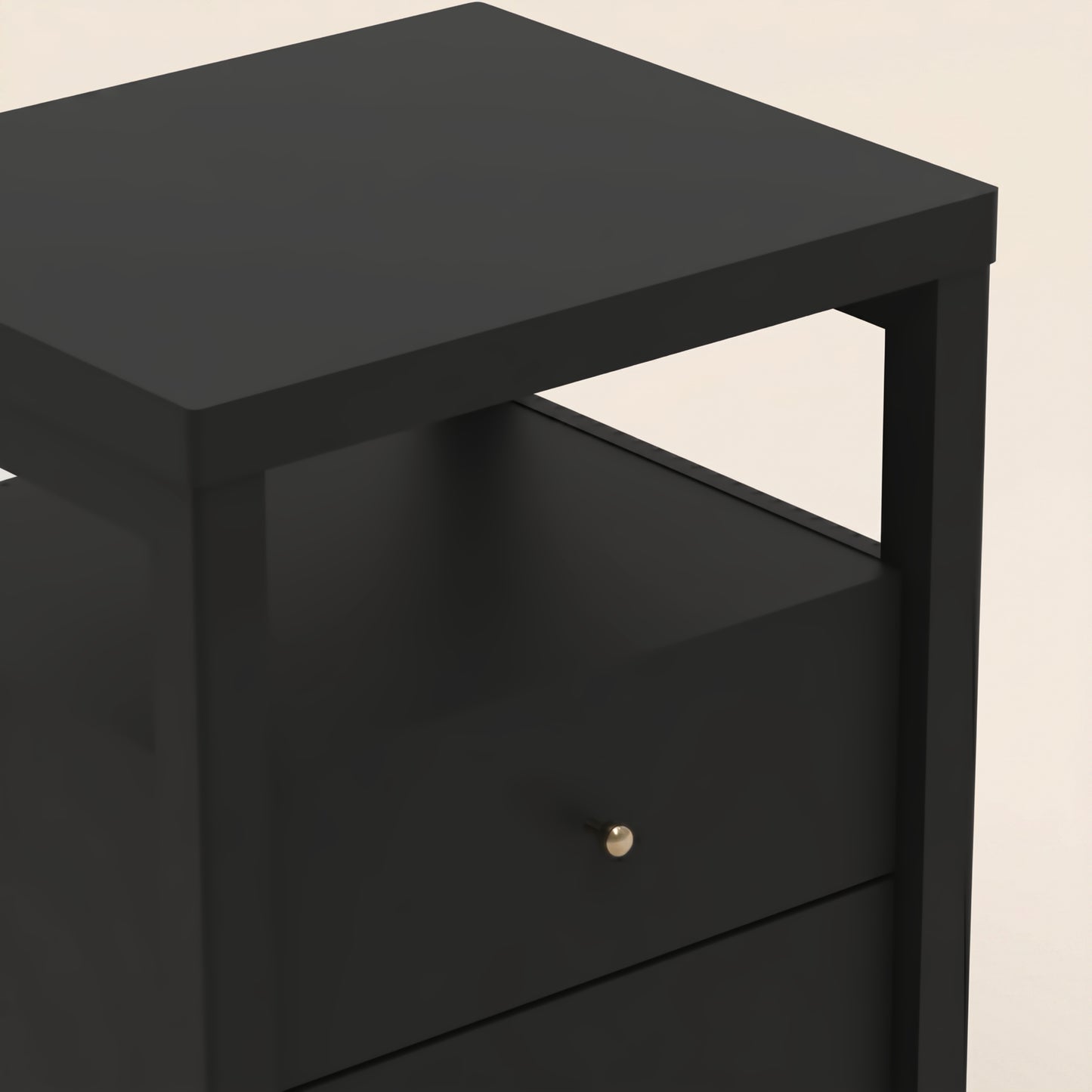 2-Drawer Nightstand with Open Shelf, 1-Piece, Black
