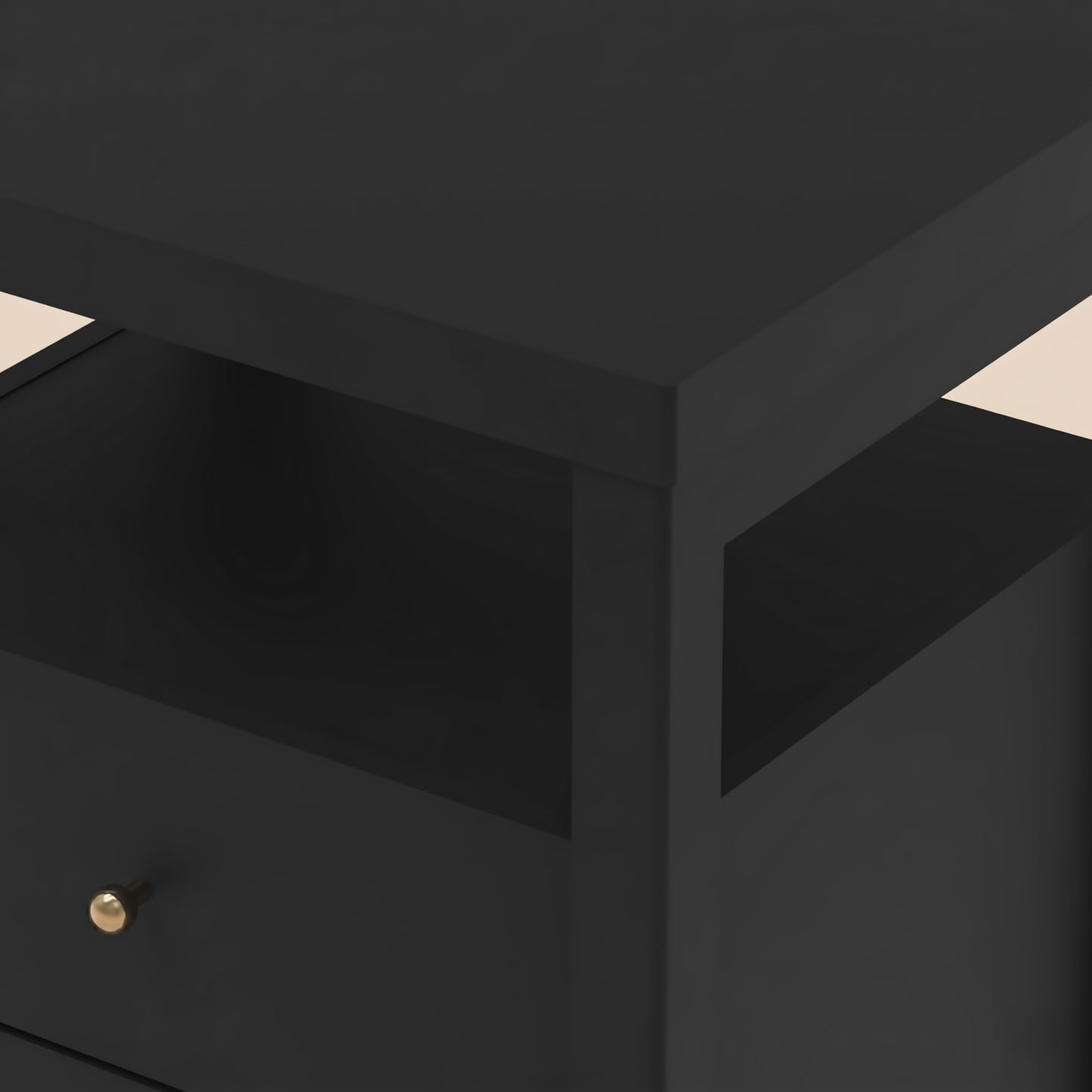 2-Drawer Nightstand with Open Shelf, 1-Piece, Black