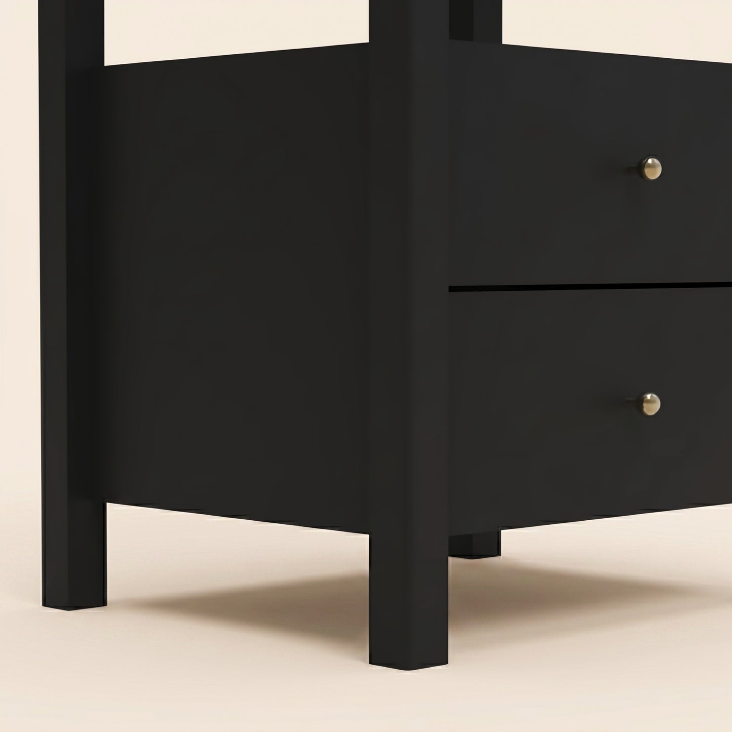 2-Drawer Nightstand with Open Shelf, 1-Piece, Black