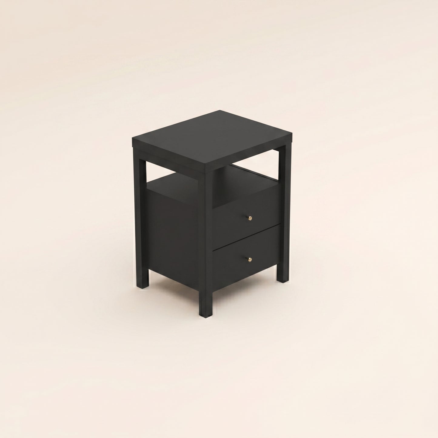 2-Drawer Nightstand with Open Shelf, 1-Piece, Black