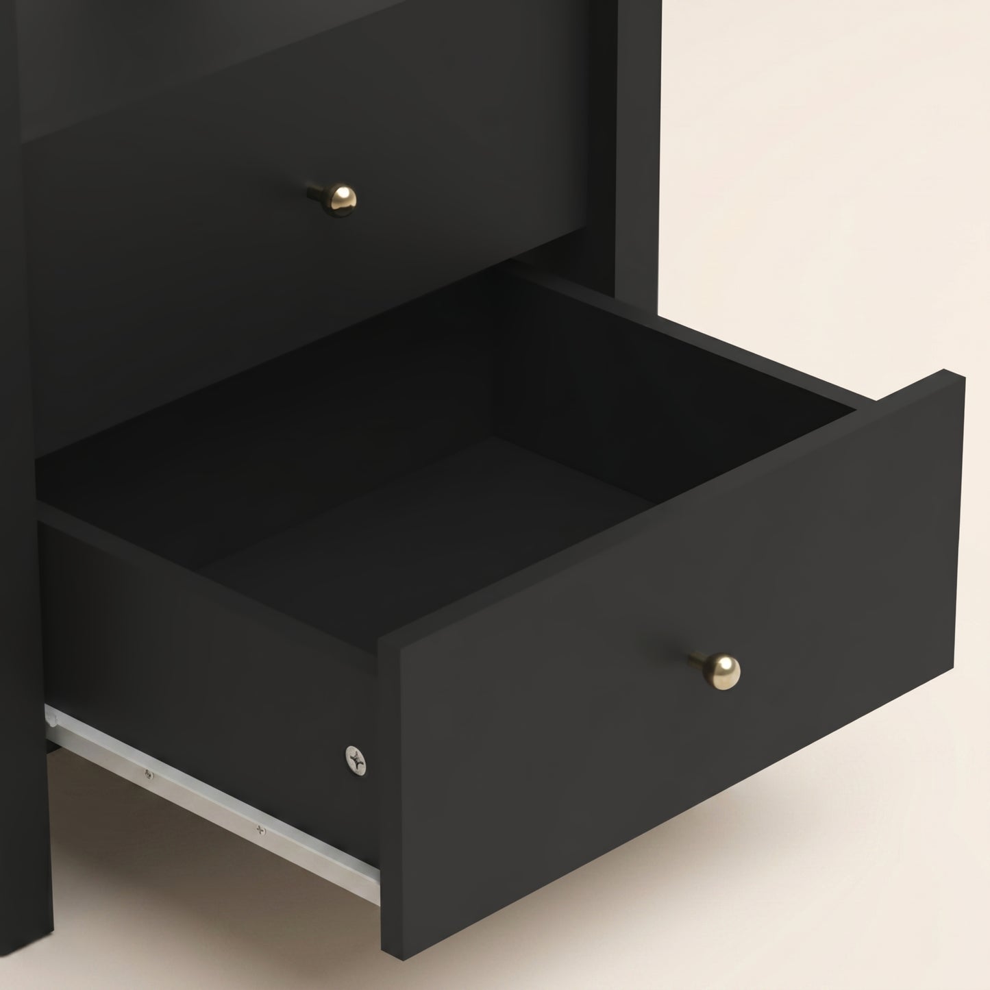 2-Drawer Nightstand with Open Shelf, 1-Piece, Black