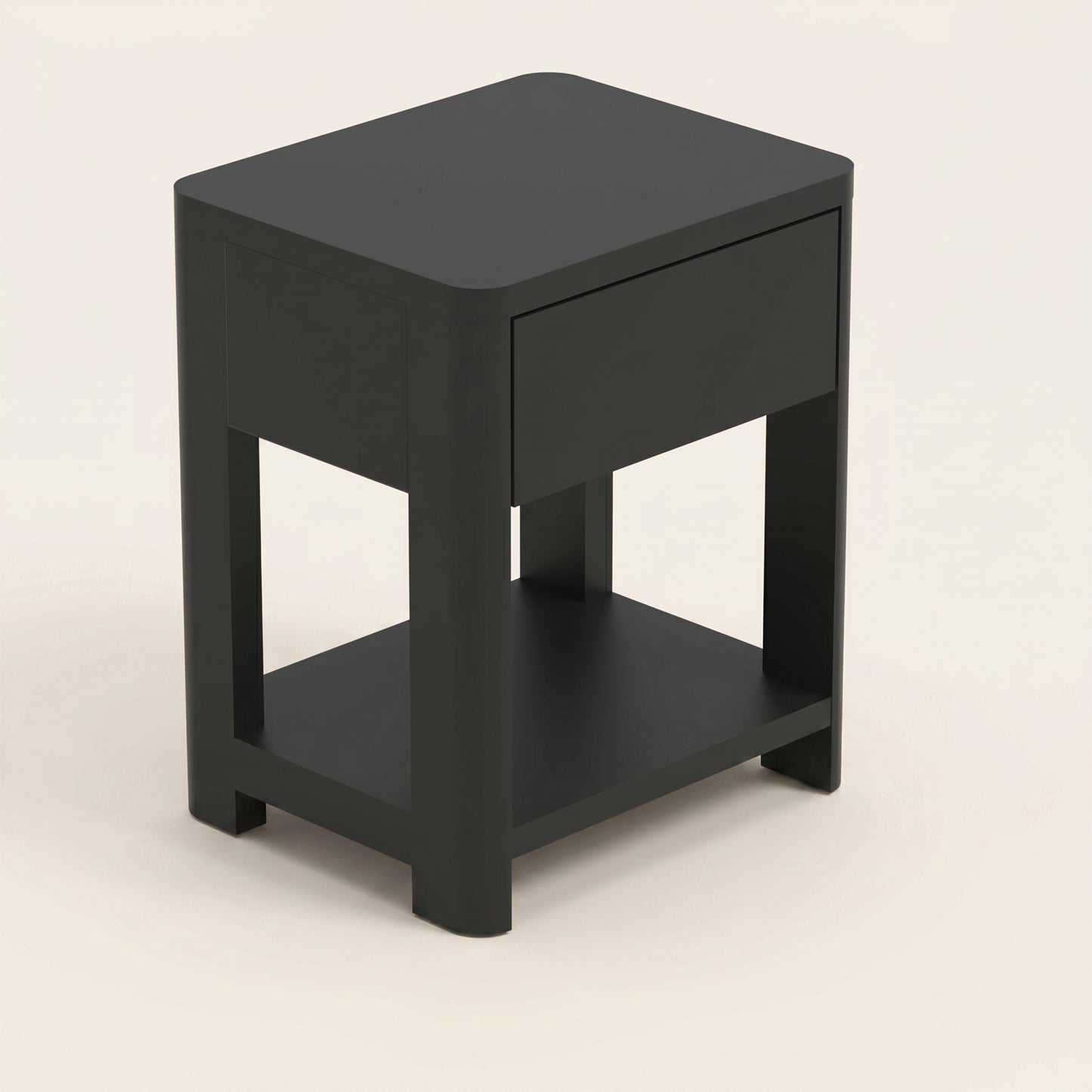 1-Drawer Nightstand with Open Shelf, 1-Piece, Black