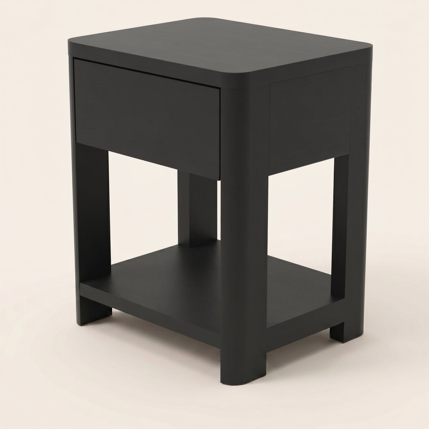1-Drawer Nightstand with Open Shelf, 1-Piece, Black