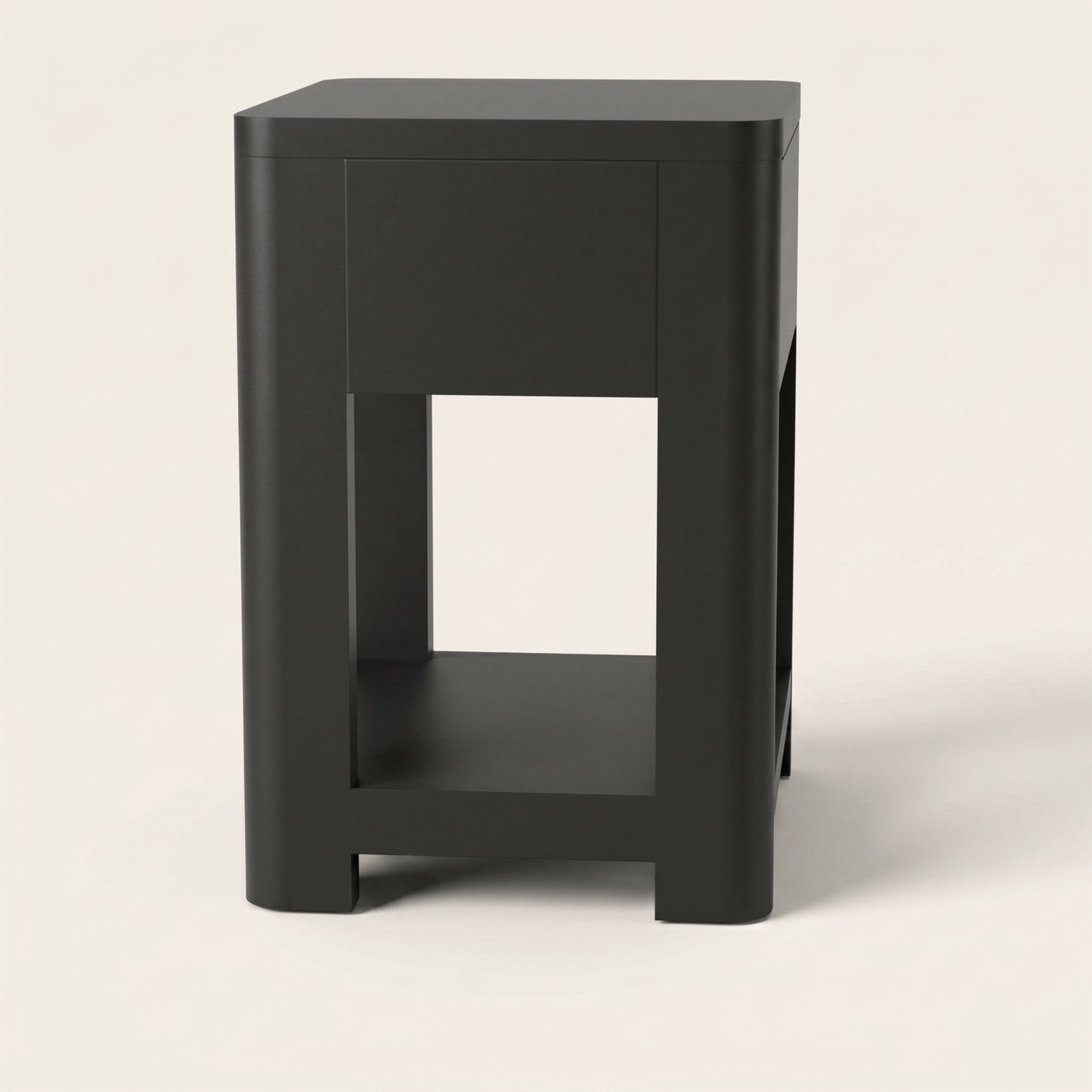 1-Drawer Nightstand with Open Shelf, 1-Piece, Black