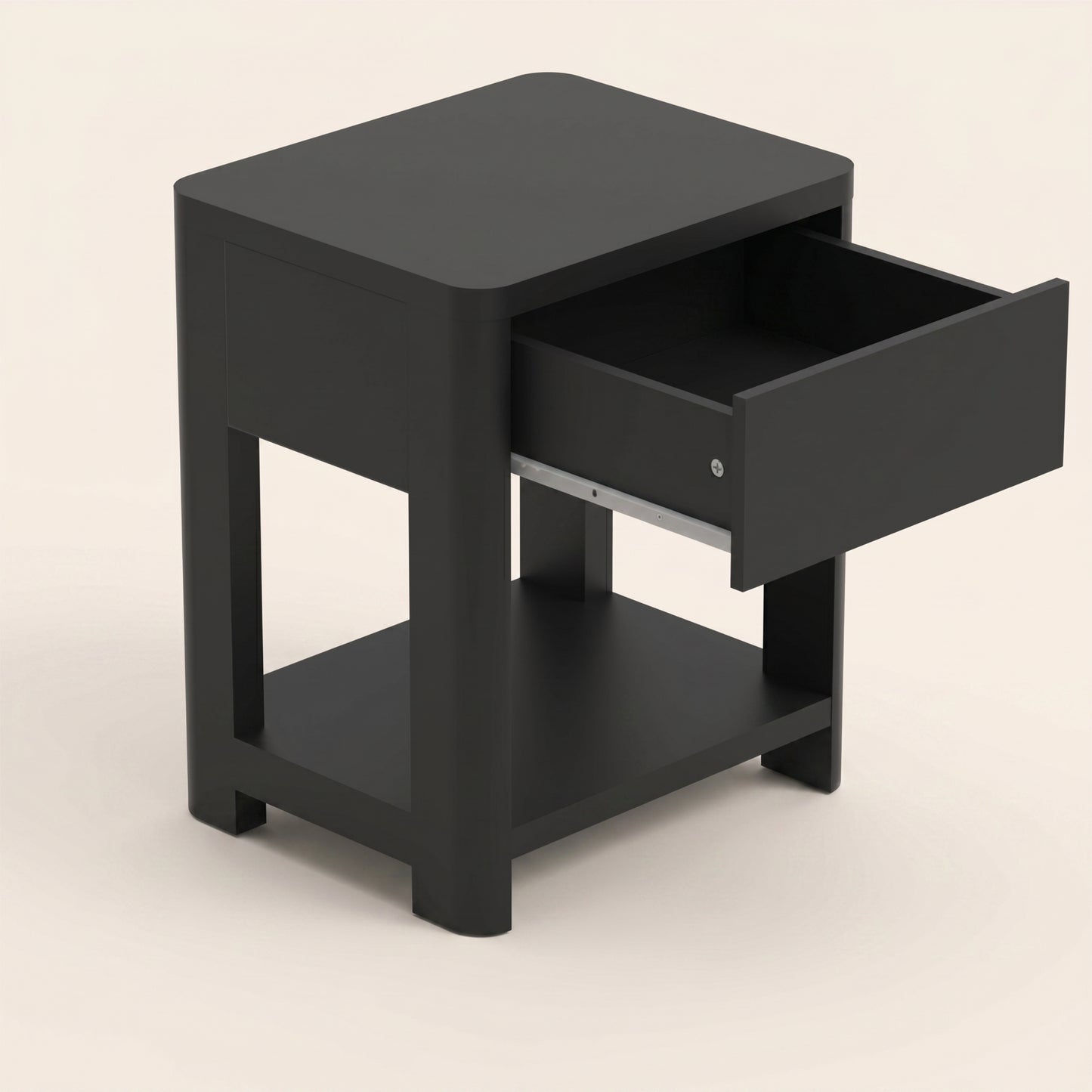 1-Drawer Nightstand with Open Shelf, 1-Piece, Black