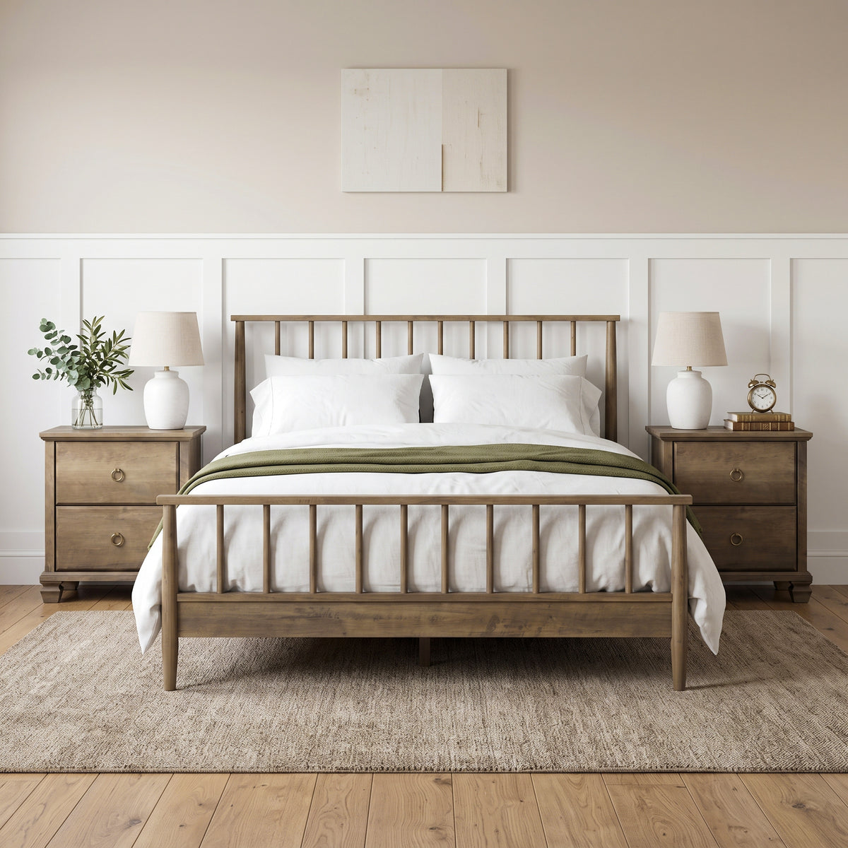 Galano Set of 2 Traditional 2-Drawer Nightstand with Solid Wood Legs and Metal Ring Pulls