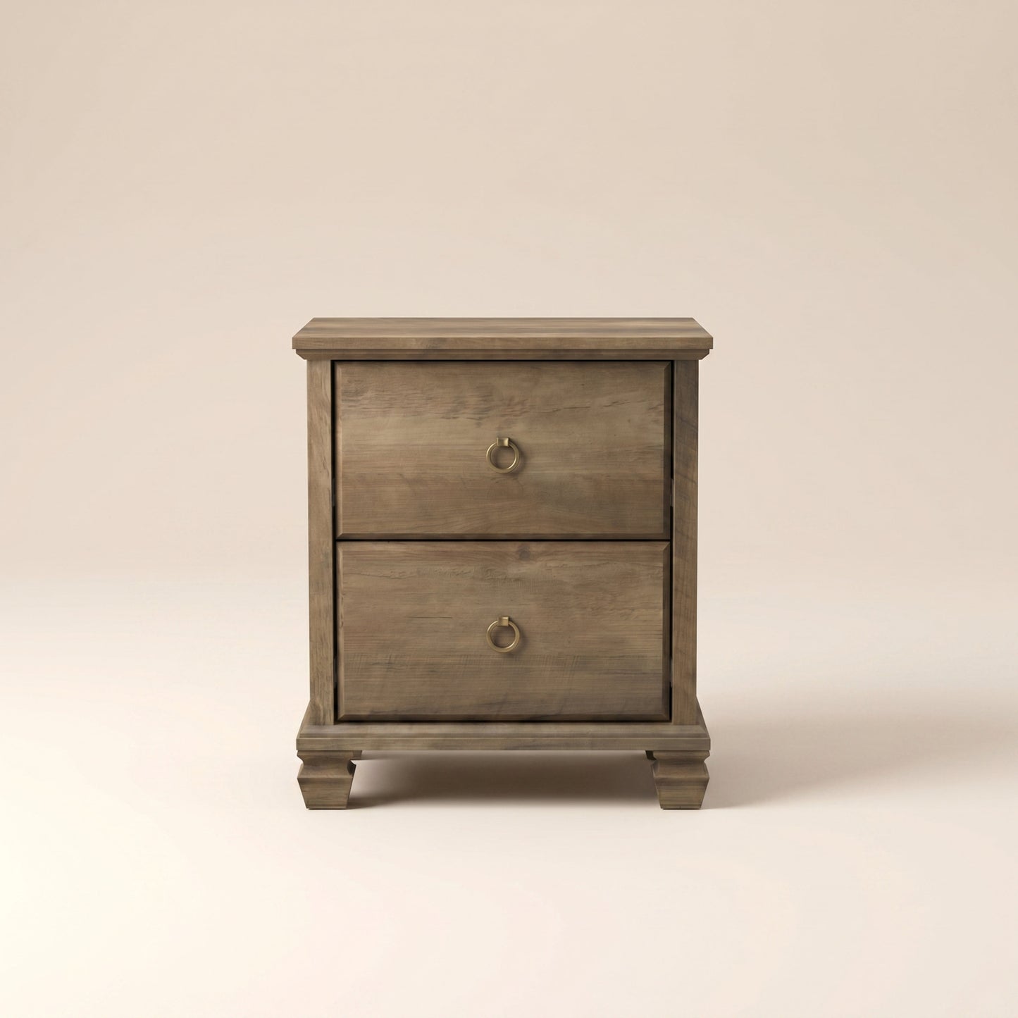 2-Drawer Nightstand Set of 2 with Solid Wood Legs, Brown