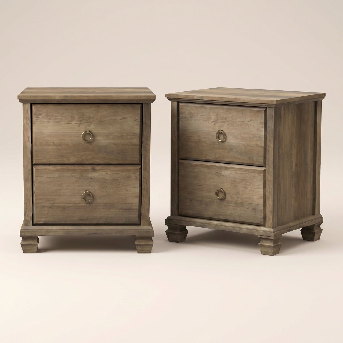 2-Drawer Nightstand Set of 2 with Solid Wood Legs, Brown