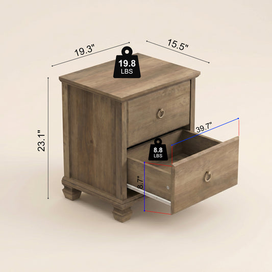 2-Drawer Nightstand Set of 2 with Solid Wood Legs, Knotty Oak
