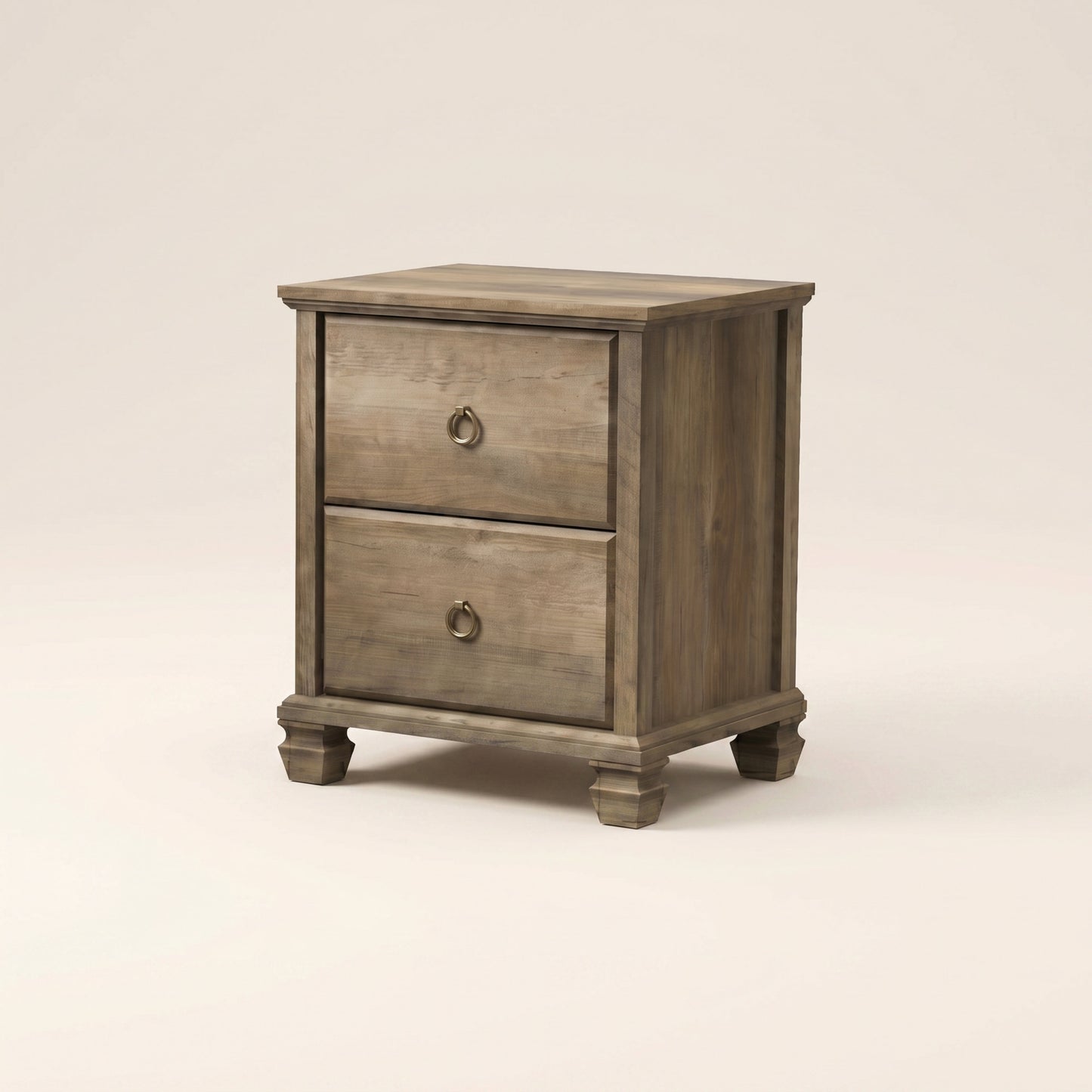 2-Drawer Nightstand Set of 2 with Solid Wood Legs, Brown