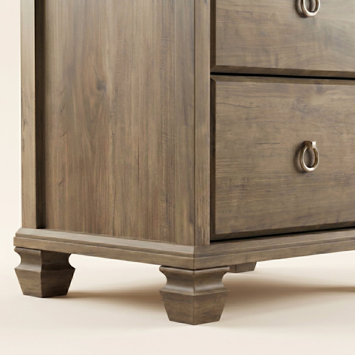 2-Drawer Nightstand Set of 2 with Solid Wood Legs, Brown