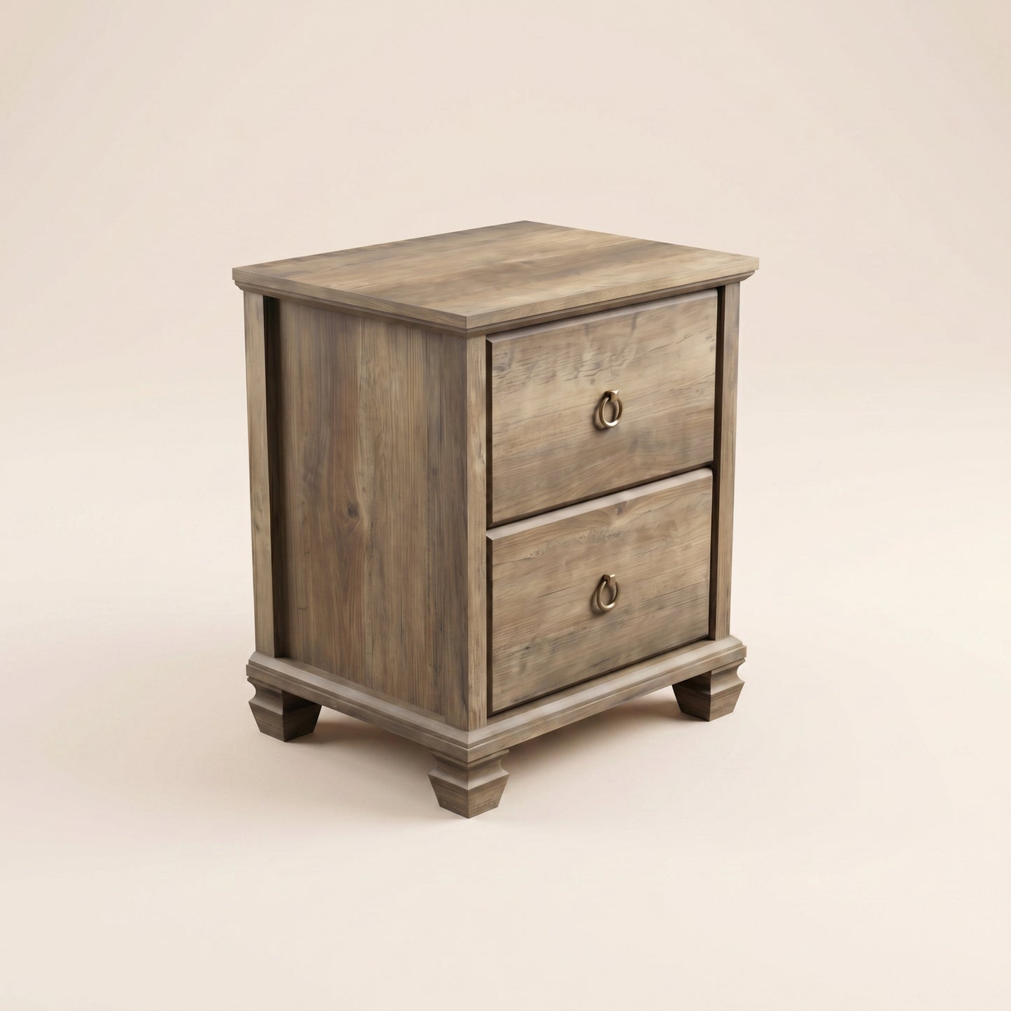 2-Drawer Nightstand Set of 2 with Solid Wood Legs, Brown