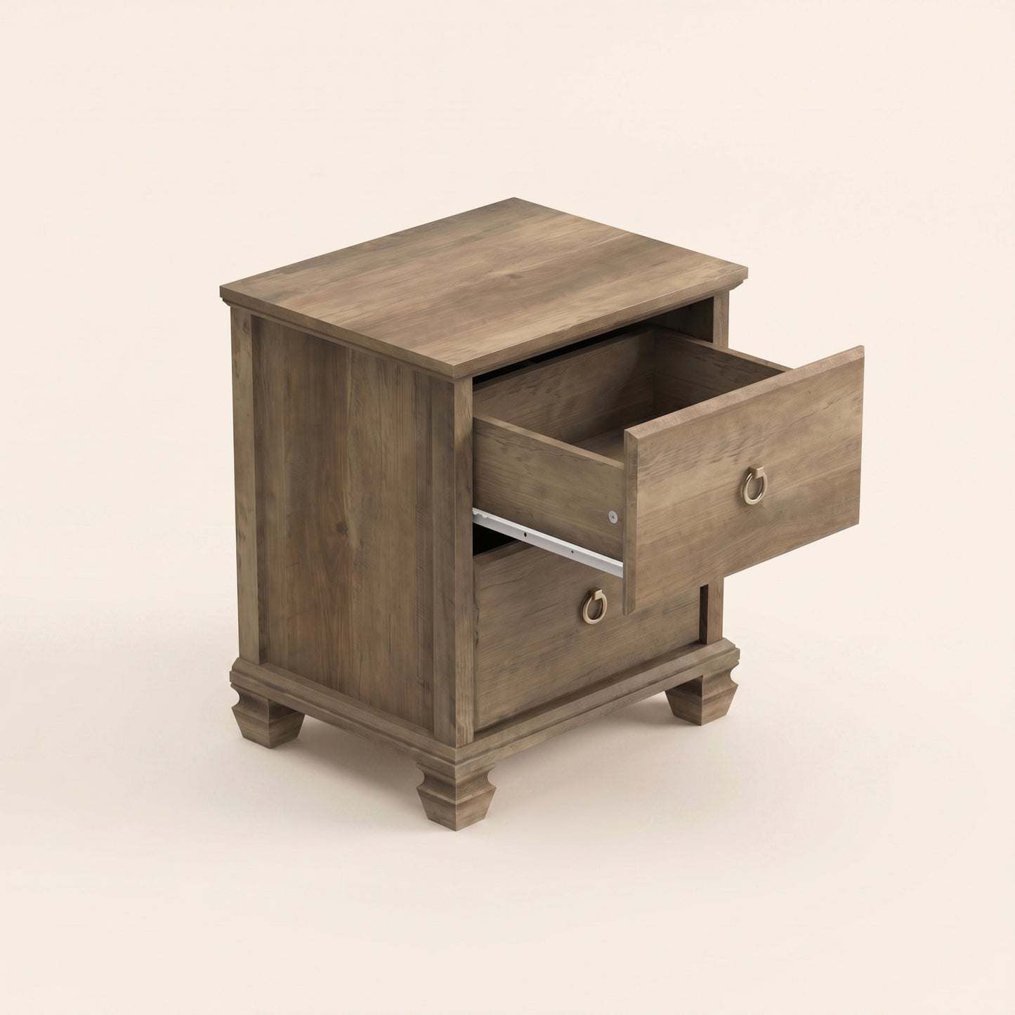 2-Drawer Nightstand Set of 2 with Solid Wood Legs, Brown