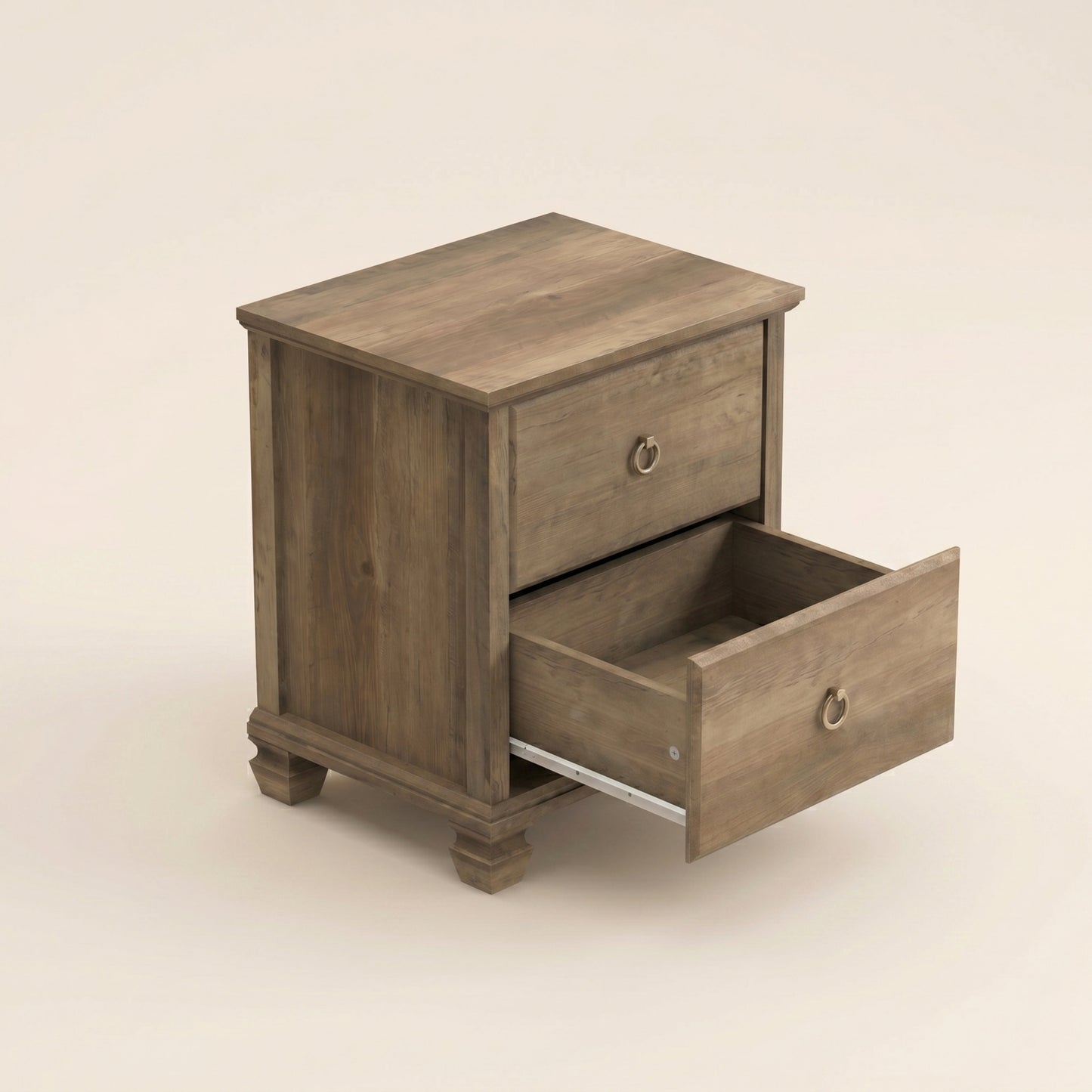 2-Drawer Nightstand Set of 2 with Solid Wood Legs, Brown