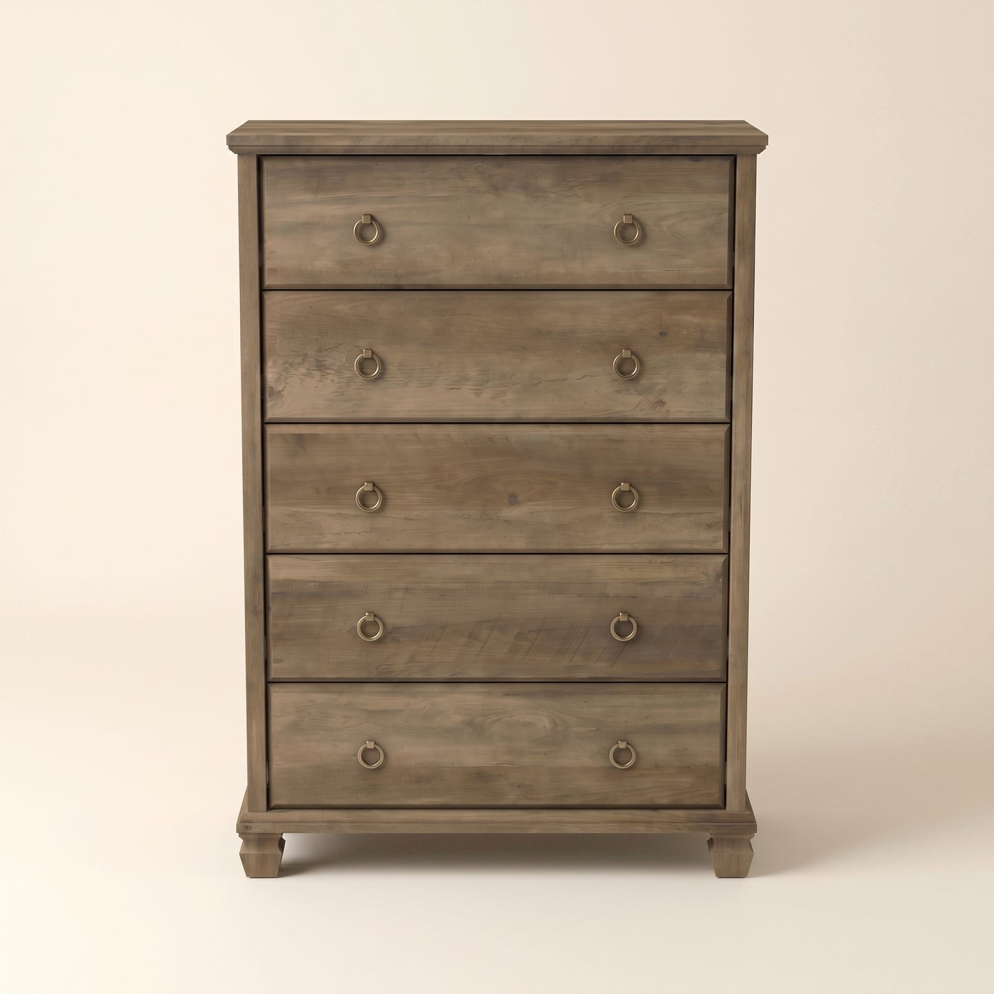 5-Drawer Chest with Drawer Interlock and Solid Wood Legs, Brown