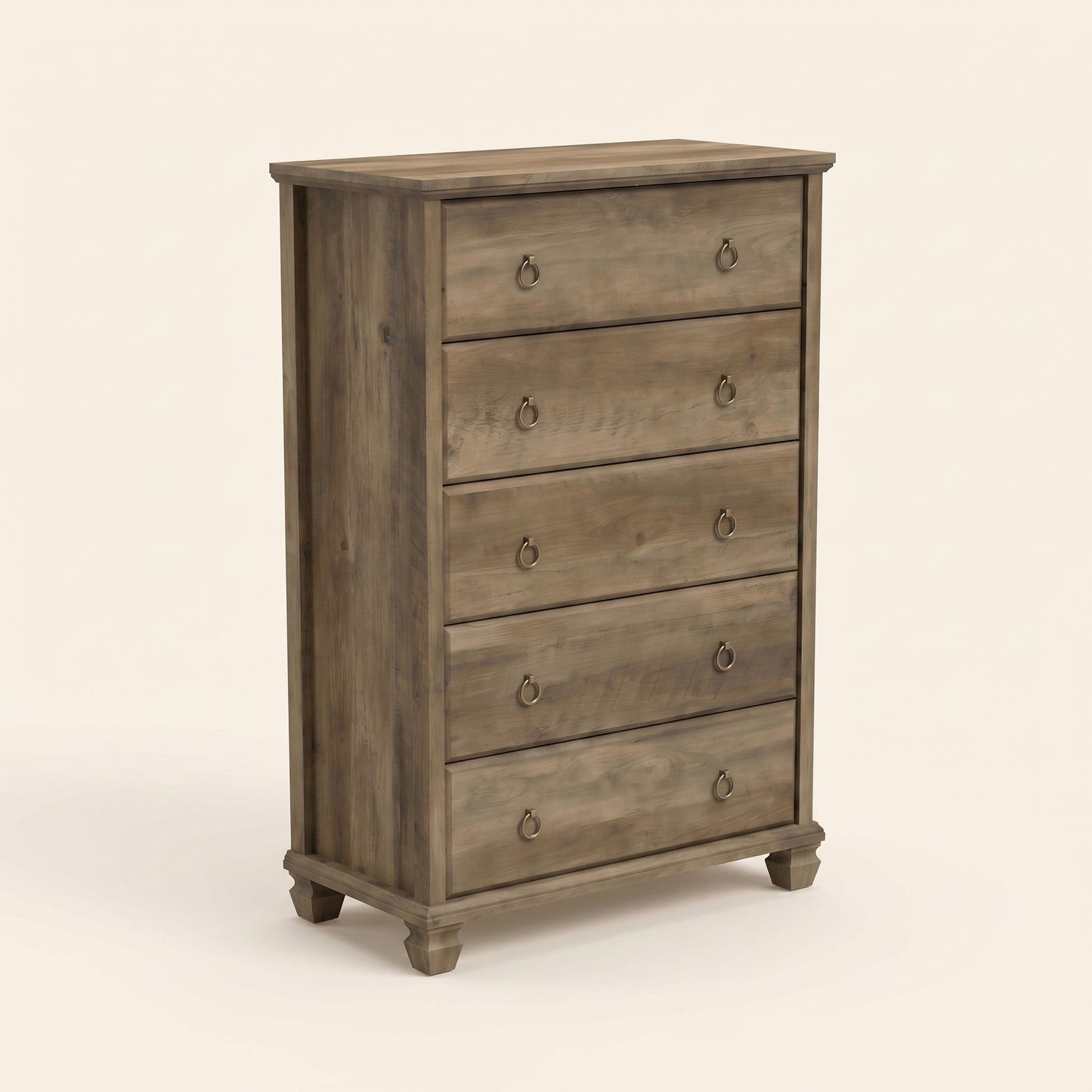 5-Drawer Chest with Drawer Interlock and Solid Wood Legs, Brown