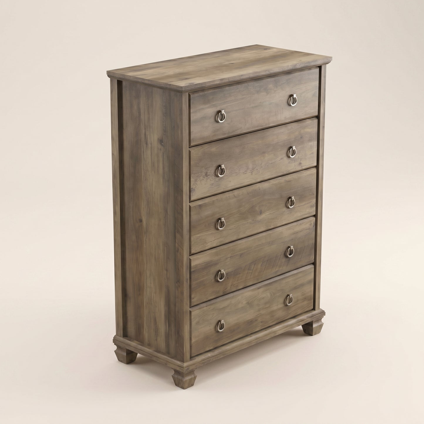 5-Drawer Chest with Drawer Interlock and Solid Wood Legs, Brown