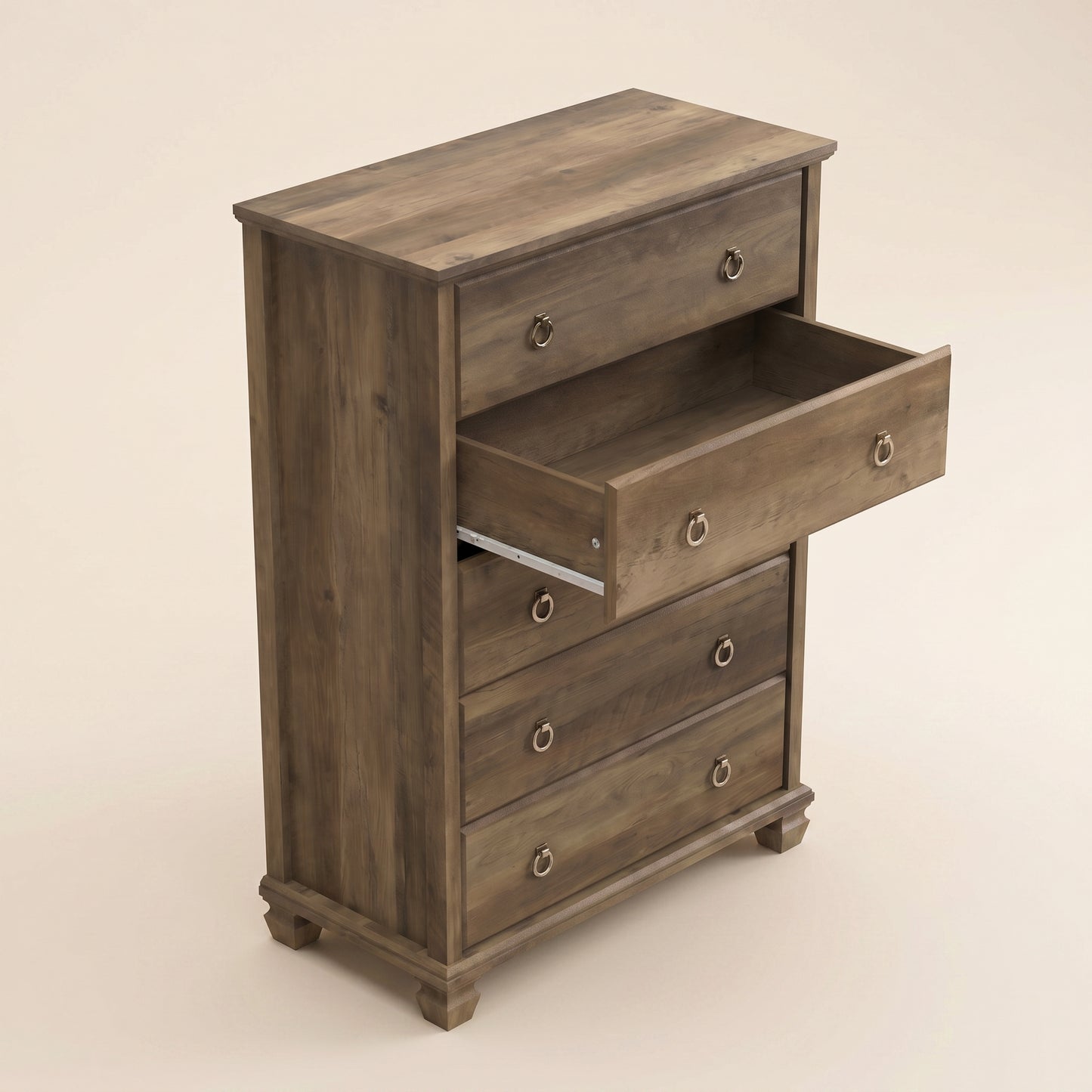 5-Drawer Chest with Drawer Interlock and Solid Wood Legs, Brown