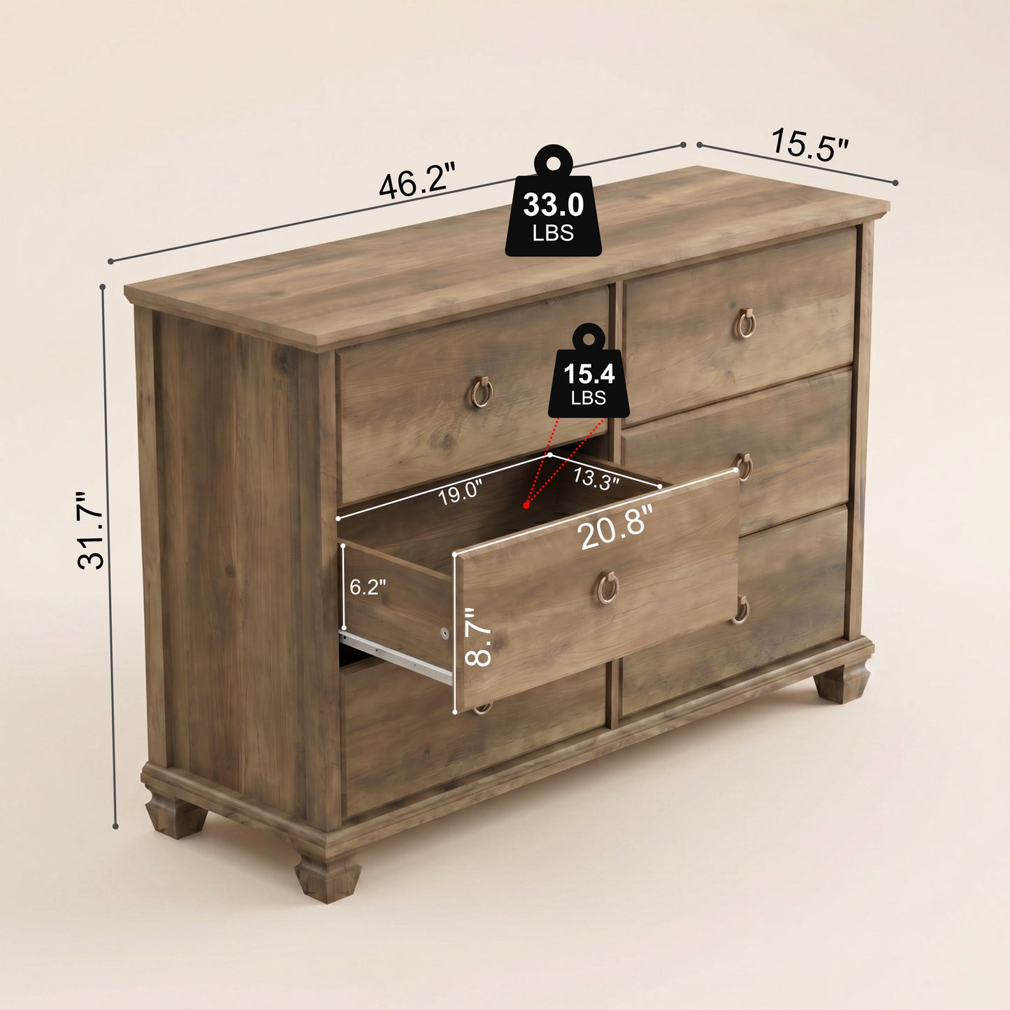 6-Drawer Double Dresser with Interlock System