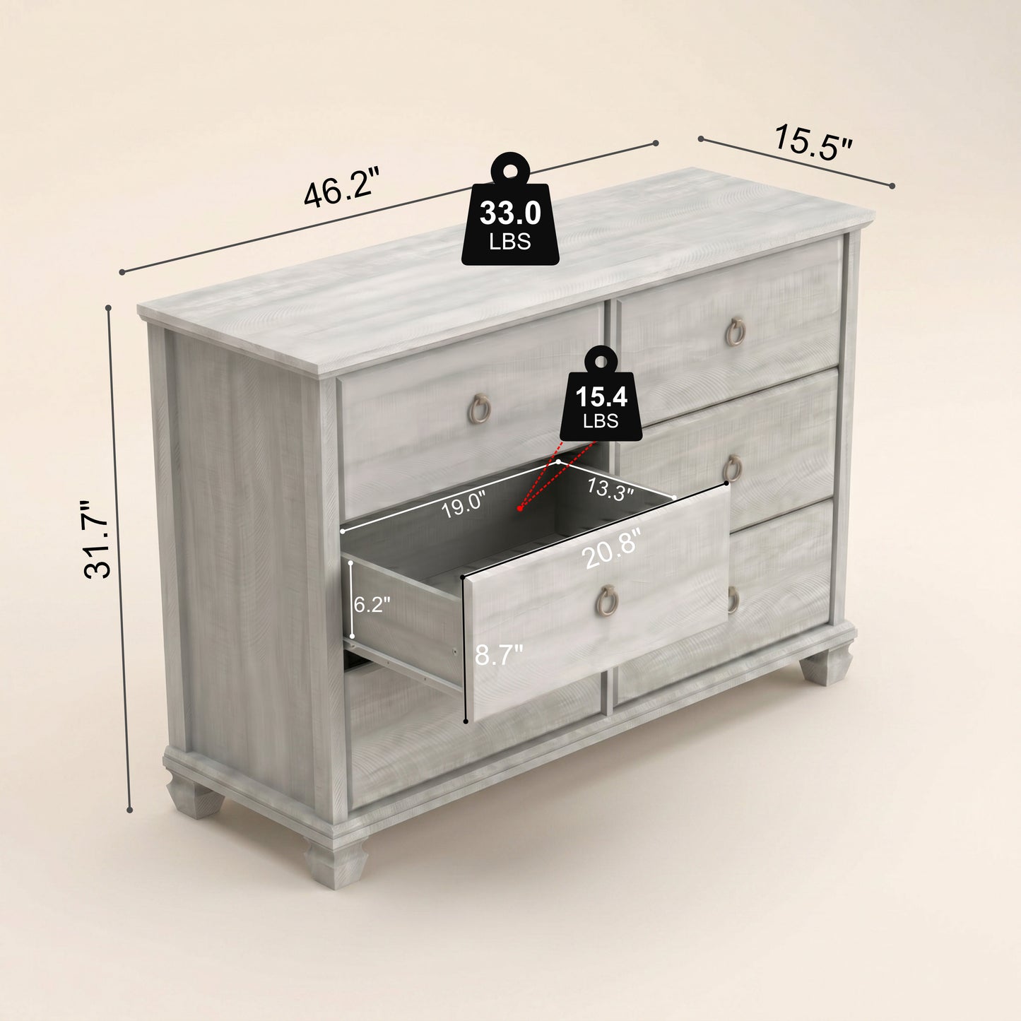 6-Drawer Double Dresser with Interlock System