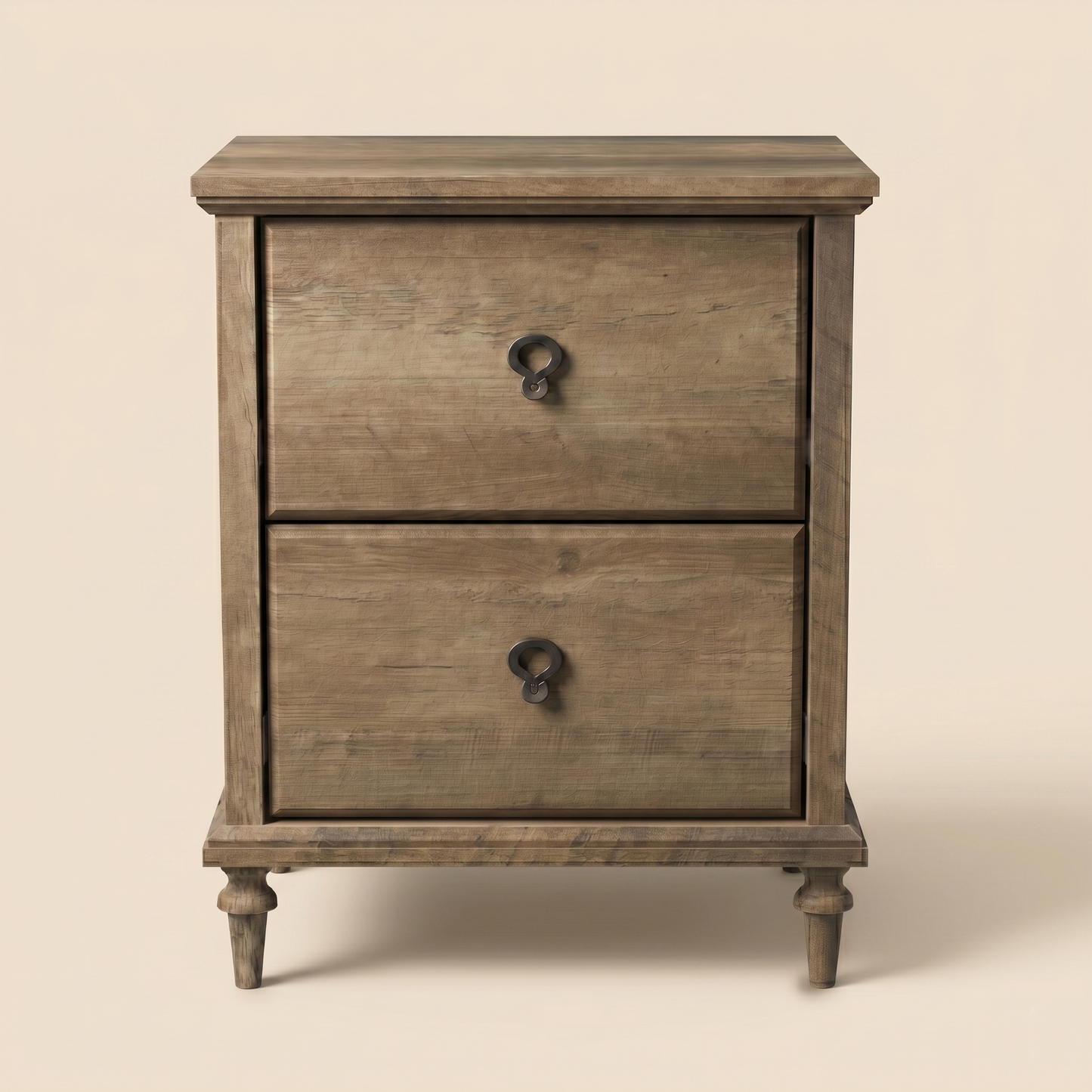 2-Drawer Nightstand Set of 2 with Solid Wood Tapered Legs, Knotty Oak