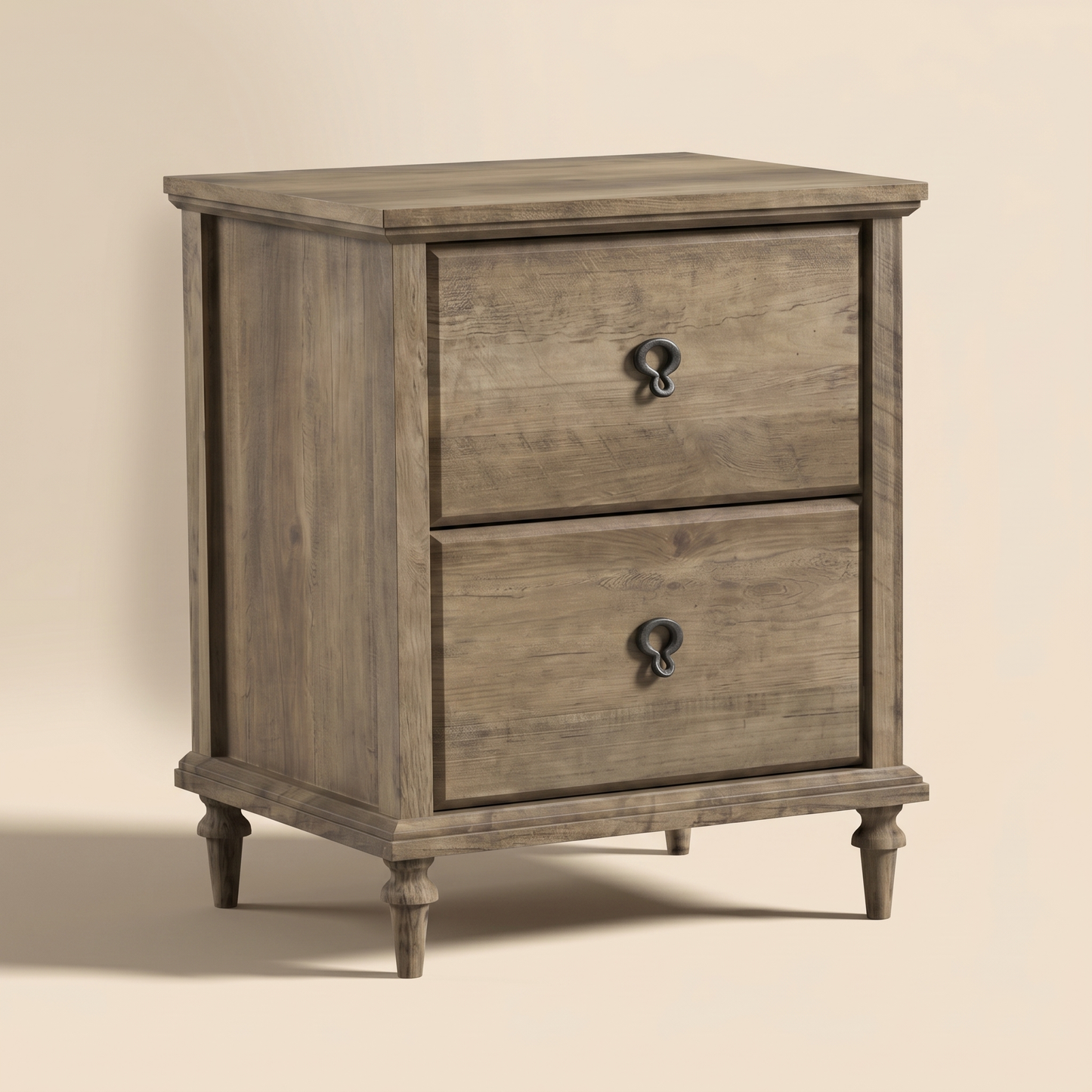 2-Drawer Nightstand Set of 2 with Solid Wood Tapered Legs, Knotty Oak