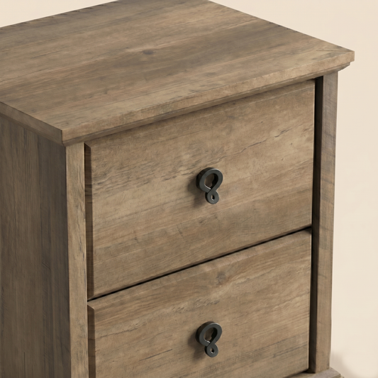 2-Drawer Nightstand Set of 2 with Solid Wood Tapered Legs, Knotty Oak