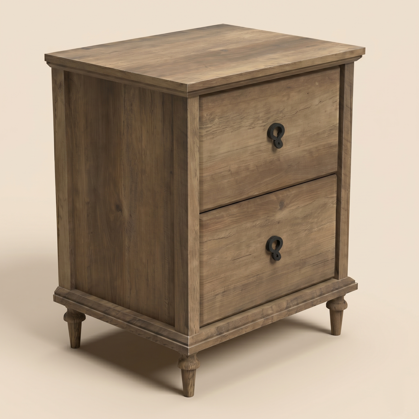 2-Drawer Nightstand Set of 2 with Solid Wood Tapered Legs, Knotty Oak