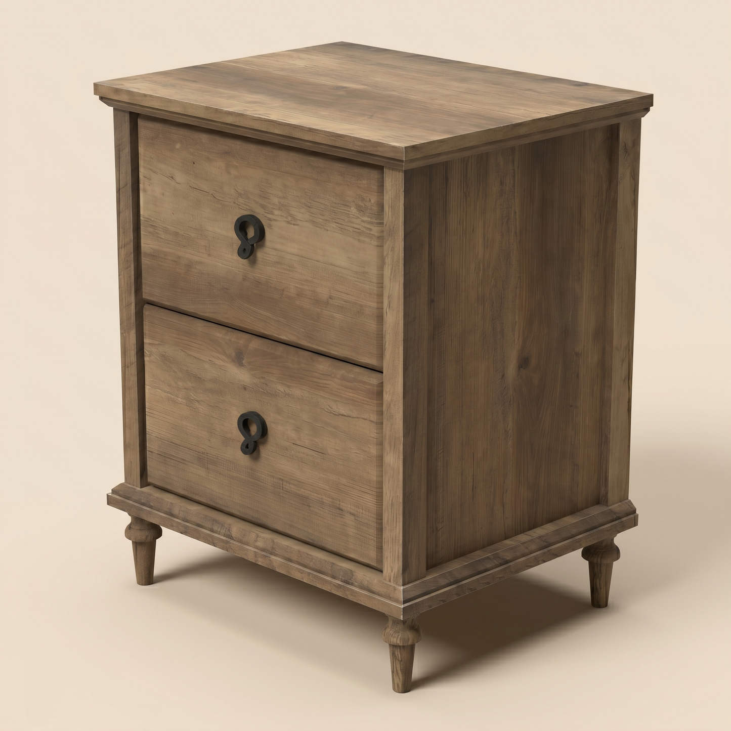 2-Drawer Nightstand Set of 2 with Solid Wood Tapered Legs, Knotty Oak