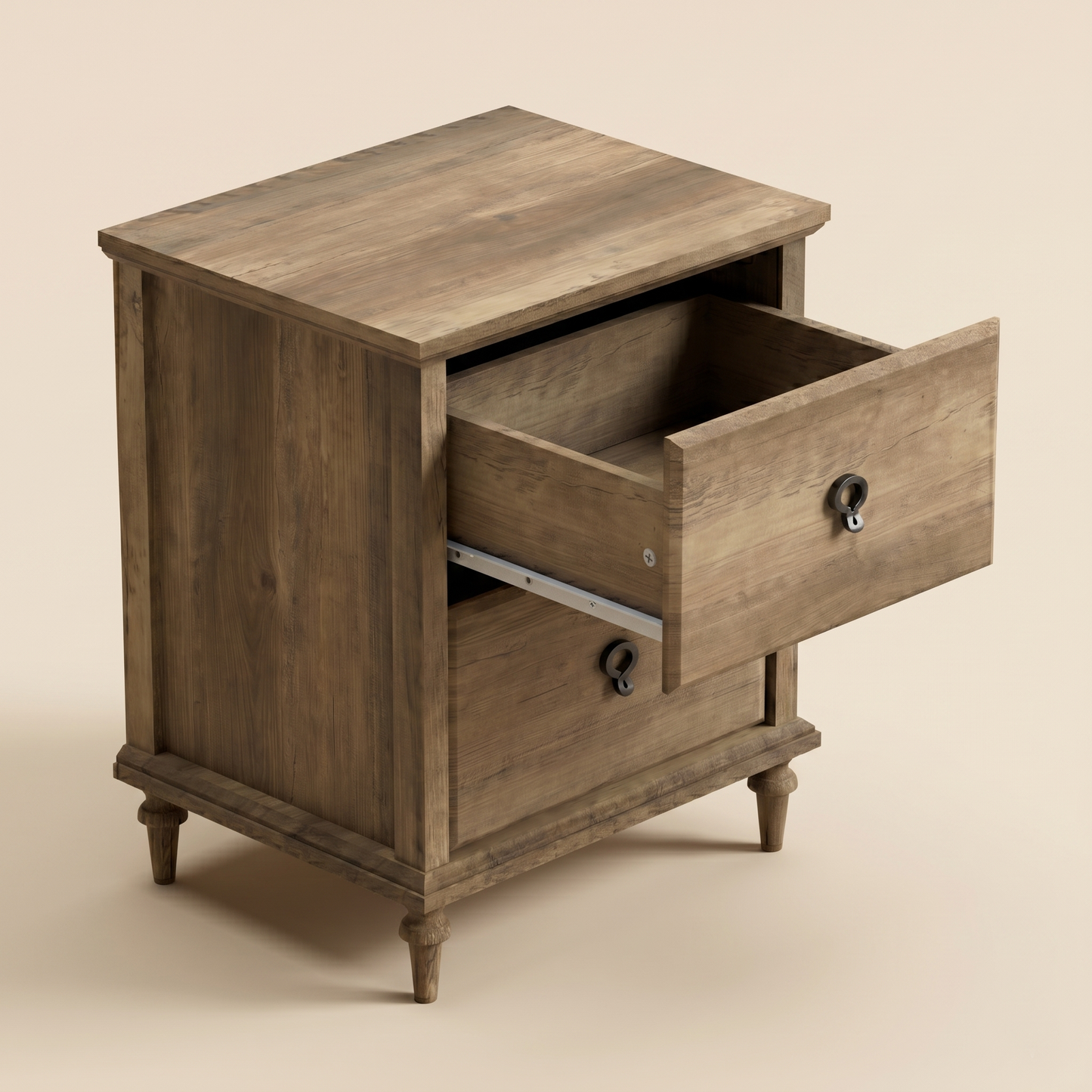2-Drawer Nightstand Set of 2 with Solid Wood Tapered Legs, Knotty Oak